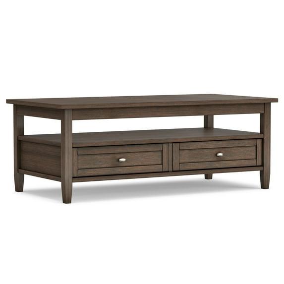 Simpli Home Warm Shaker 48"W Solid Wood Coffee Table with Two Storage Drawers and Open Shelf