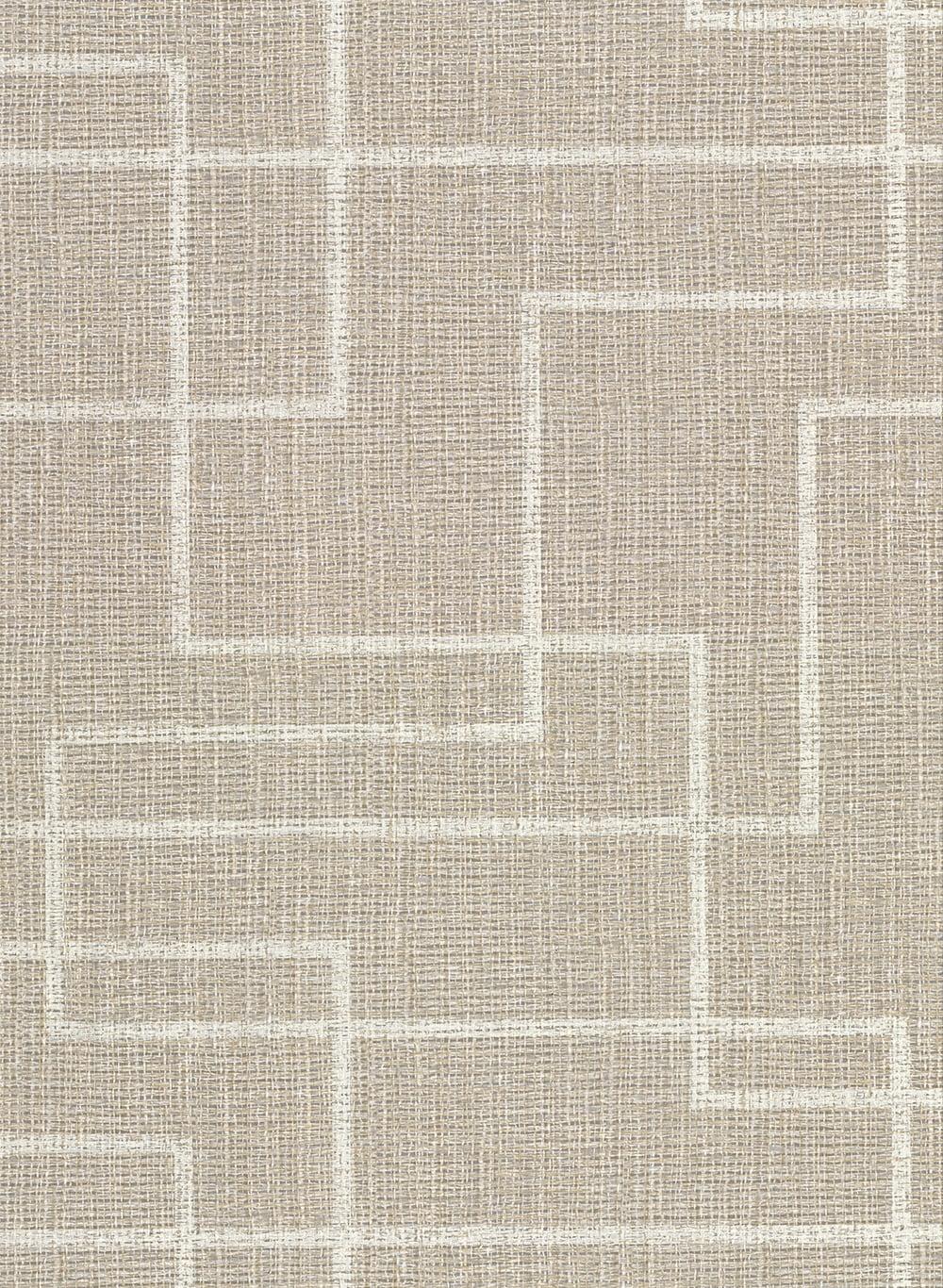 Clarendon Brown Faux Grasscloth Wallpaper with Off-White Geometric Pattern