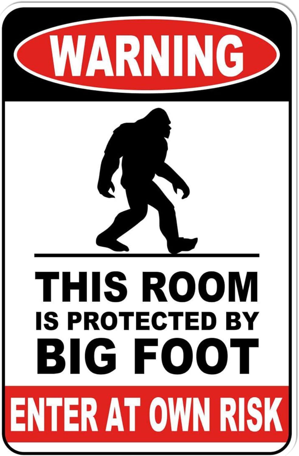 Warning This Room Is Protected By Big Foot Funny Metal Decor Gift Sign 12"x8" For Garage Man Cave Office Craft Room Living Room