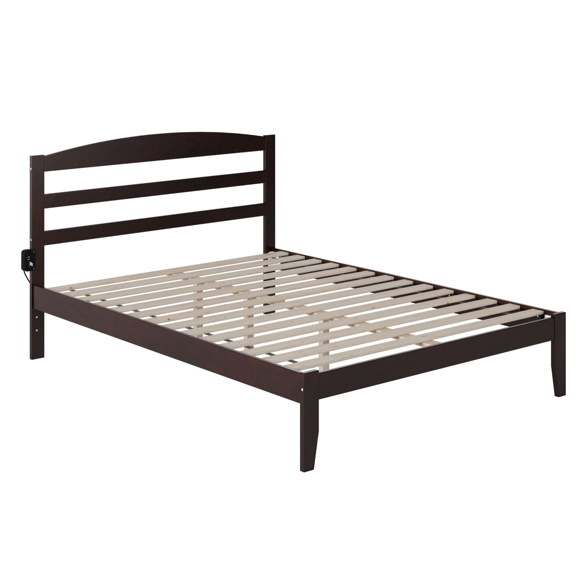 Espresso Queen Wood Platform Bed with Slatted Headboard