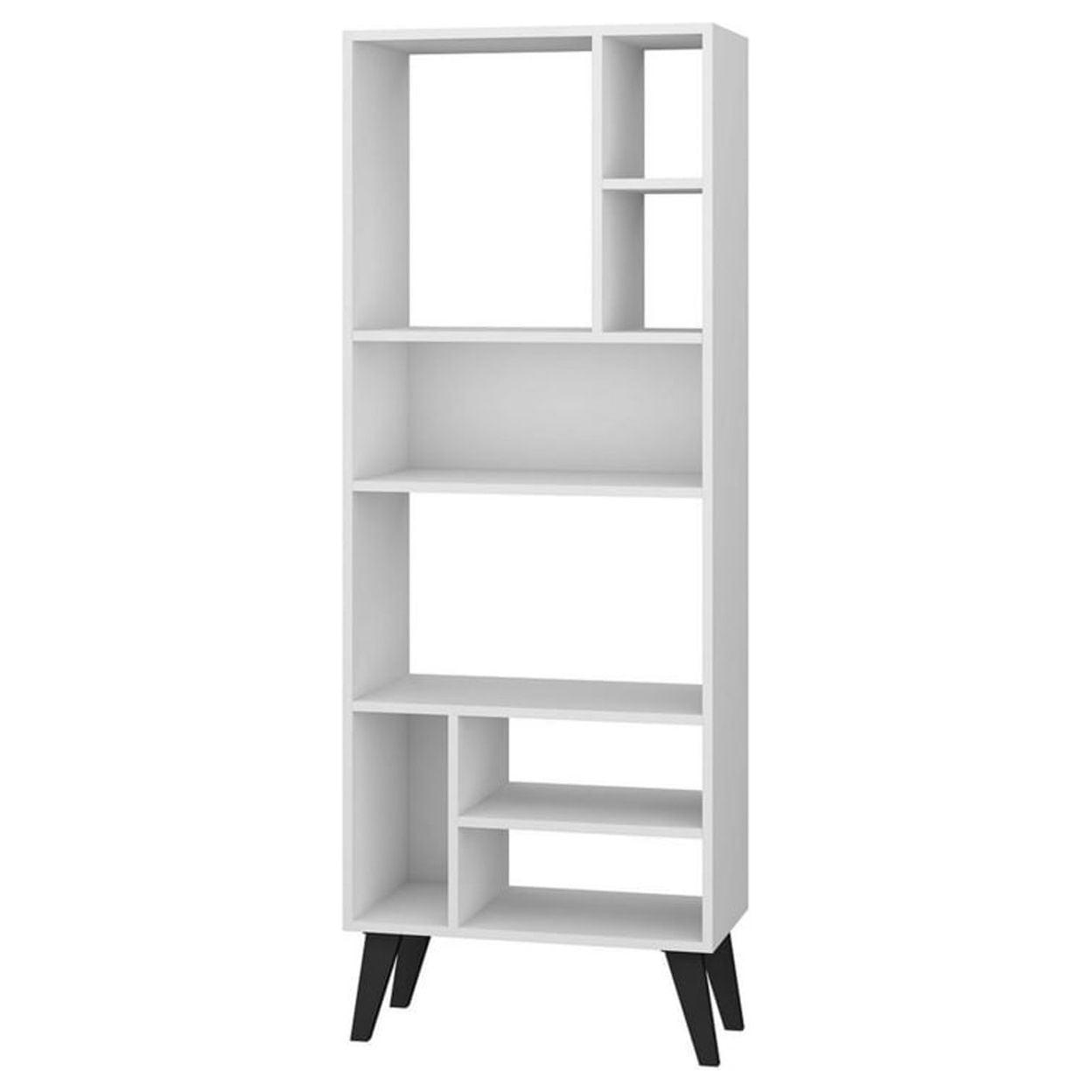 Warren White Tall Bookcase with Black Legs and 8 Shelves