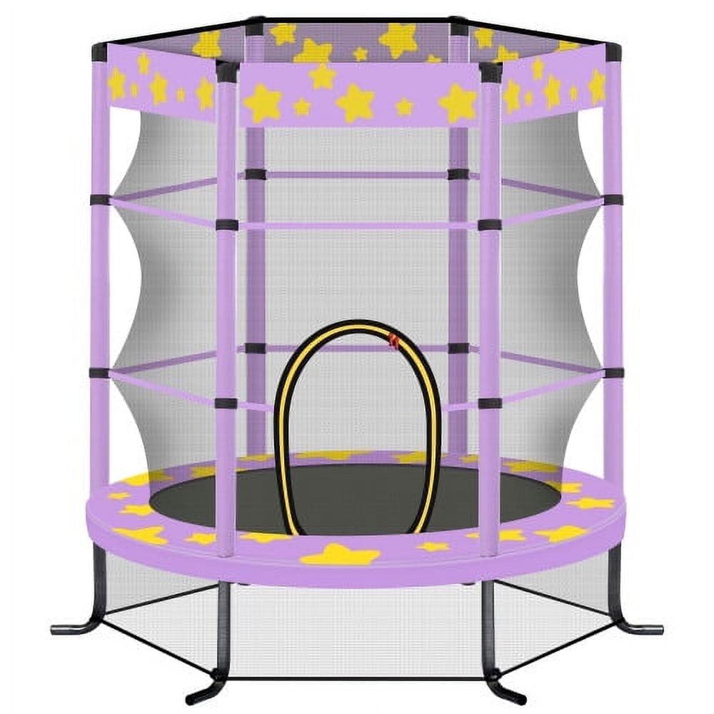 55 Inch Purple Kids Trampoline with Safety Enclosure Net