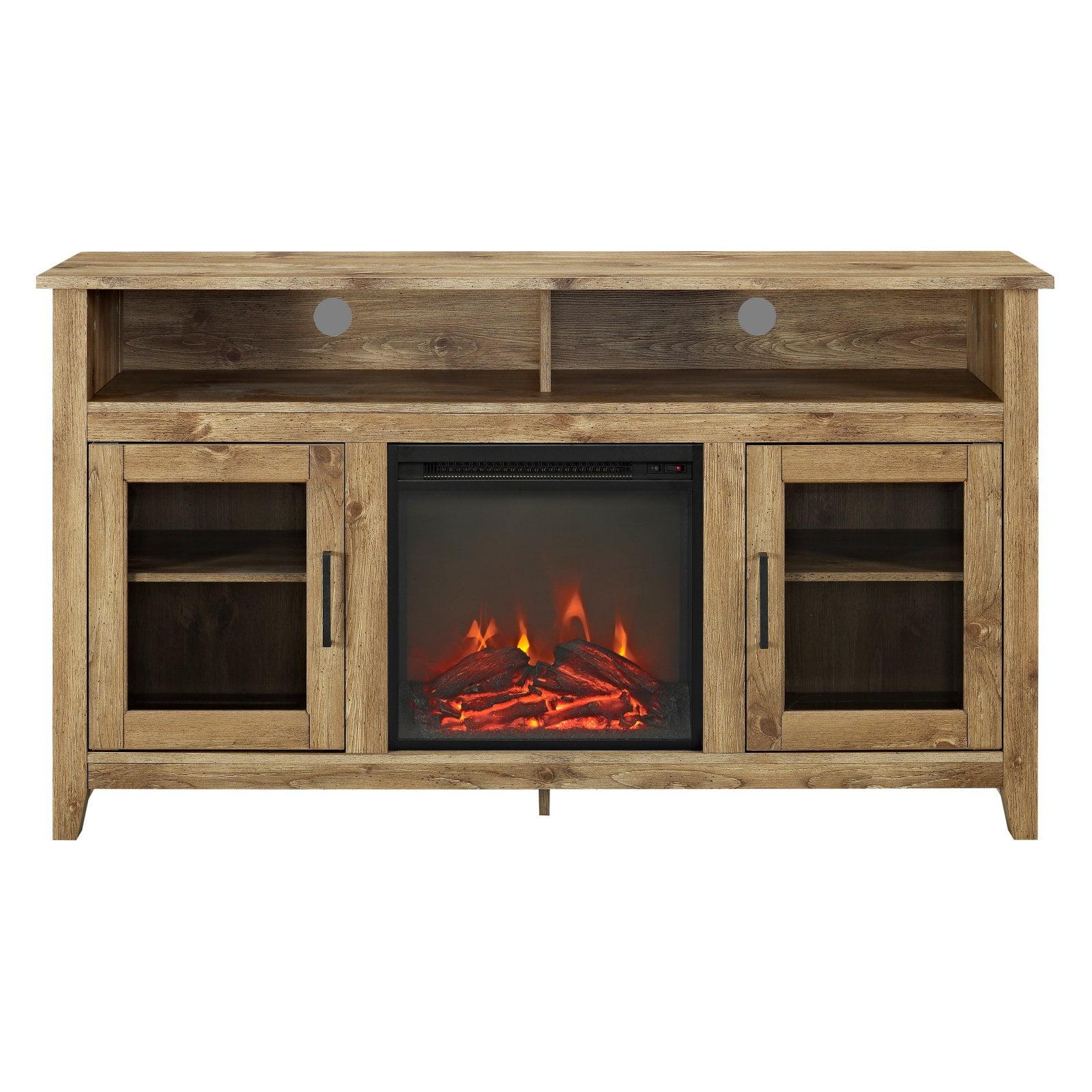 Barnwood 58" Rustic Wood Fireplace TV Stand with Glass Doors