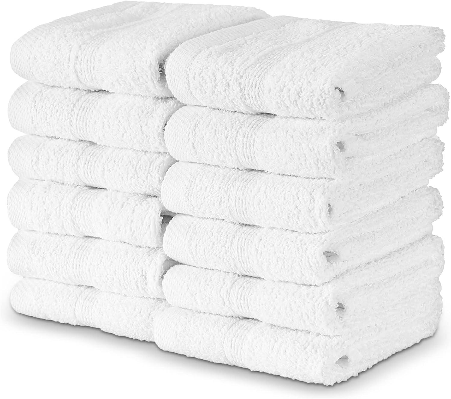 Infinitee Xclusives 12 Pack Premium White Soft Wash Cloths and Face Towels, 13x13 100% Cotton