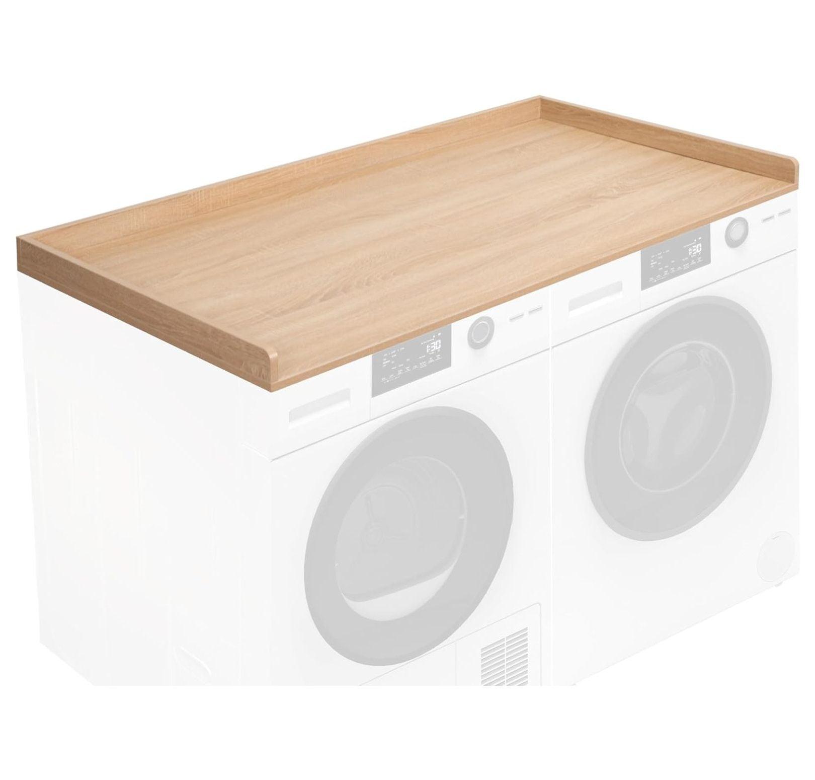 Washer Dryer 54 inch Countertop with Safety Ledge for Laundry Room Organization, Light Wood, LF-WDCT1C