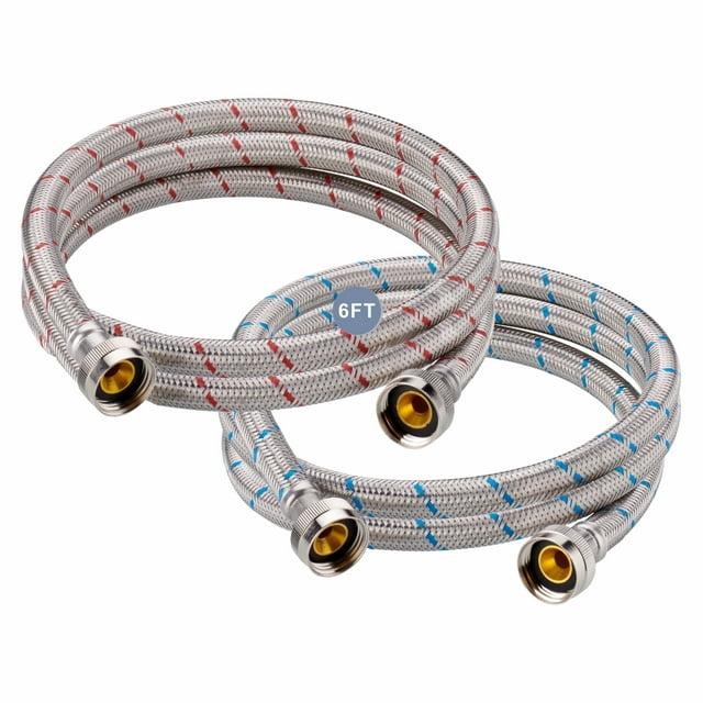 Washer Hoses 6ft Long Premium Stainless Steel Washing Machine Hoses, 2 Pack for Washer
