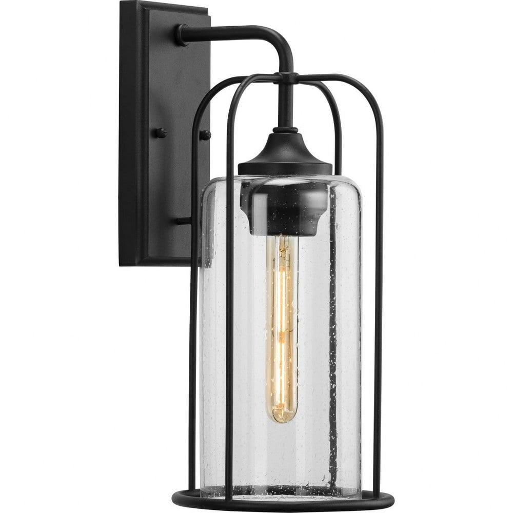 Progress Lighting, Watch Hill Collection, 1-Light, Outdoor Wall Lantern, Textured Black, Clear Seeded Glass Shade