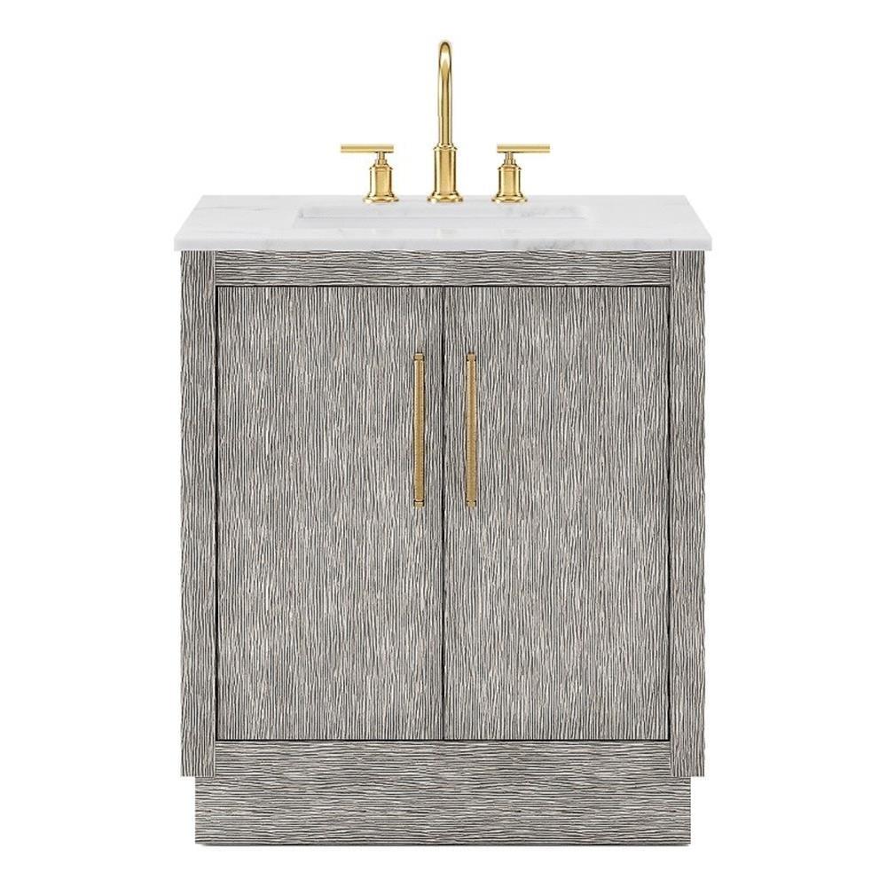 Water Creation 30" Wood Single Bathroom Vanity in Gray Oak & Gold