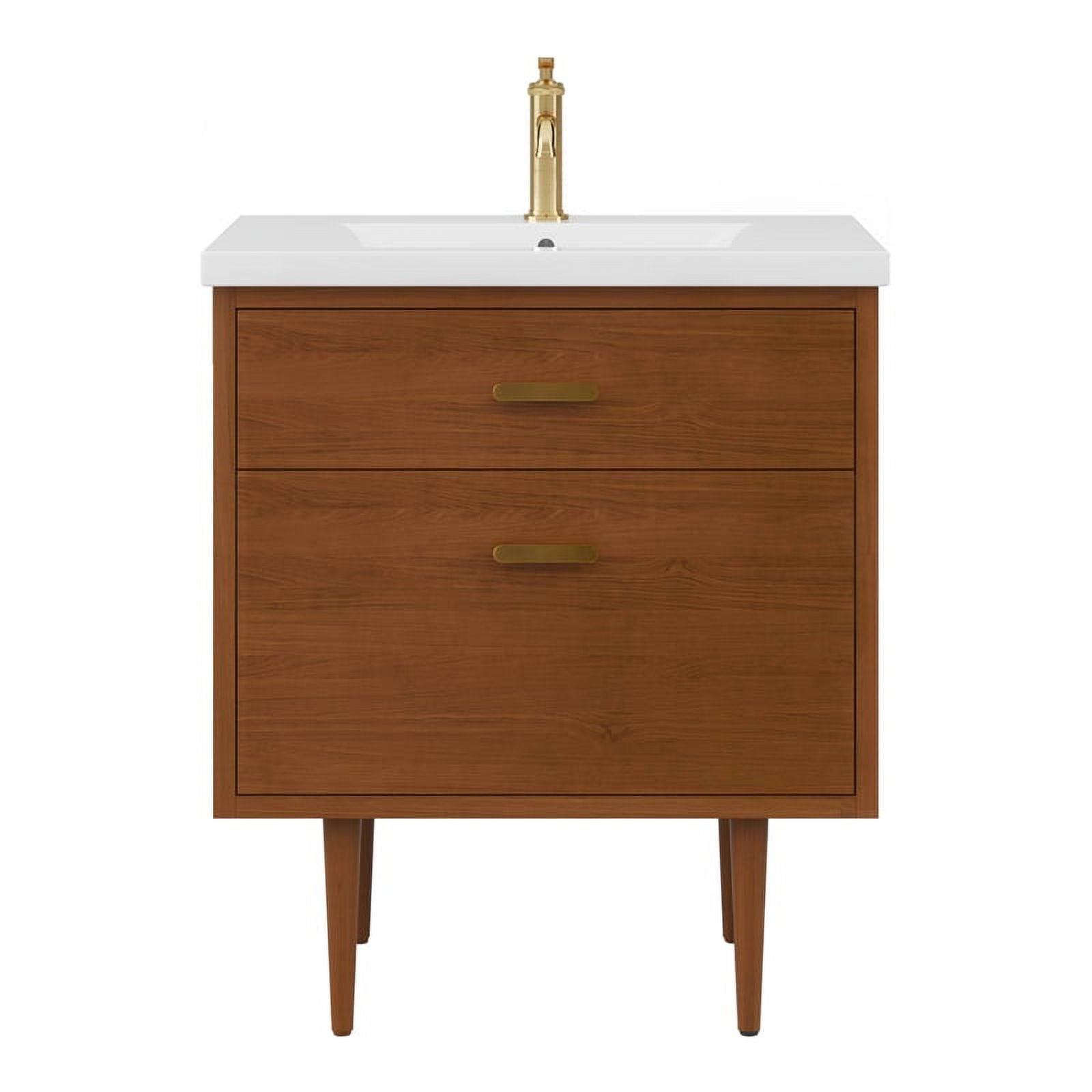 Honey Walnut 30" Freestanding Vanity with Integrated Ceramic Sink