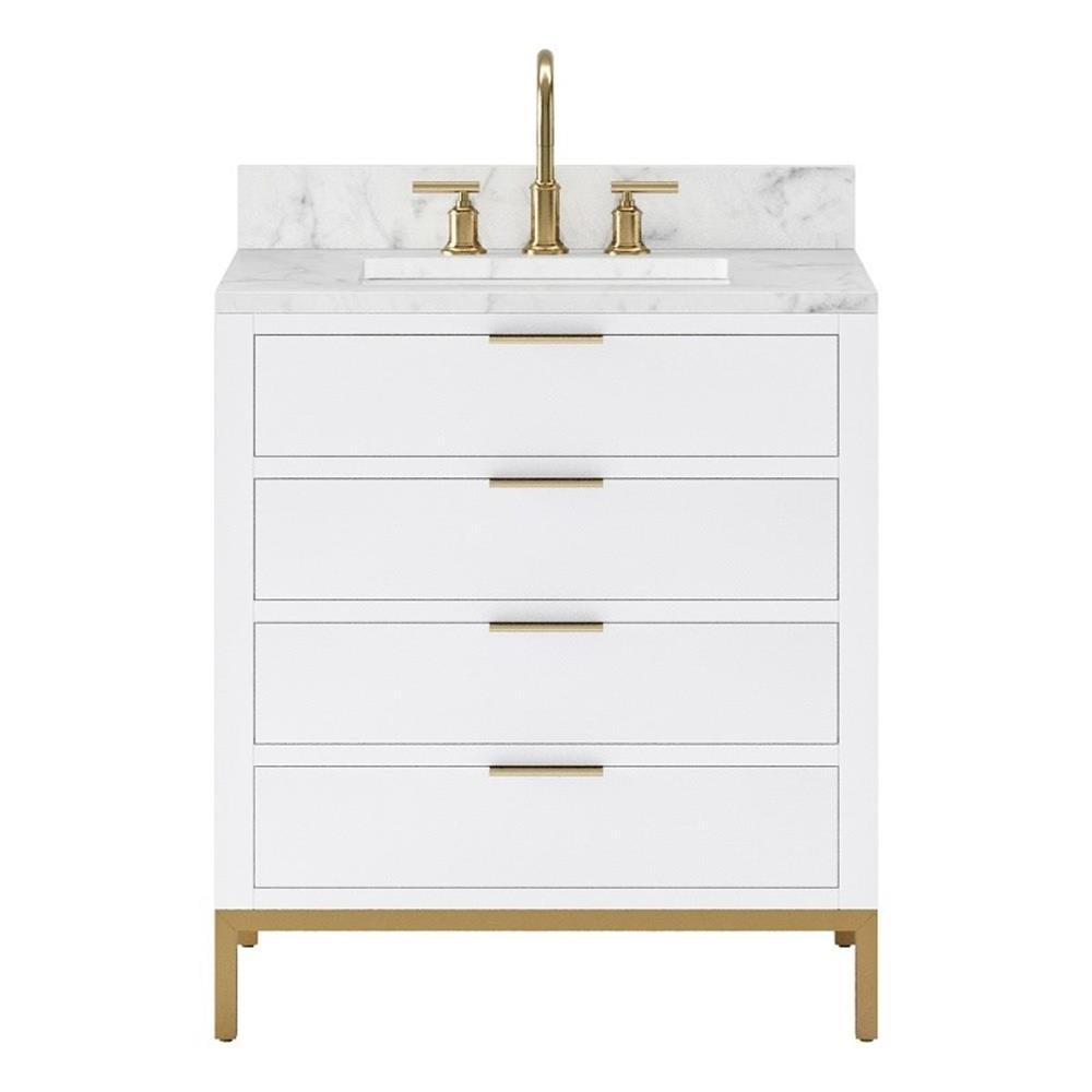 Water Creation Bristol 30" Wood Single Bathroom Vanity in Pure White/Gold