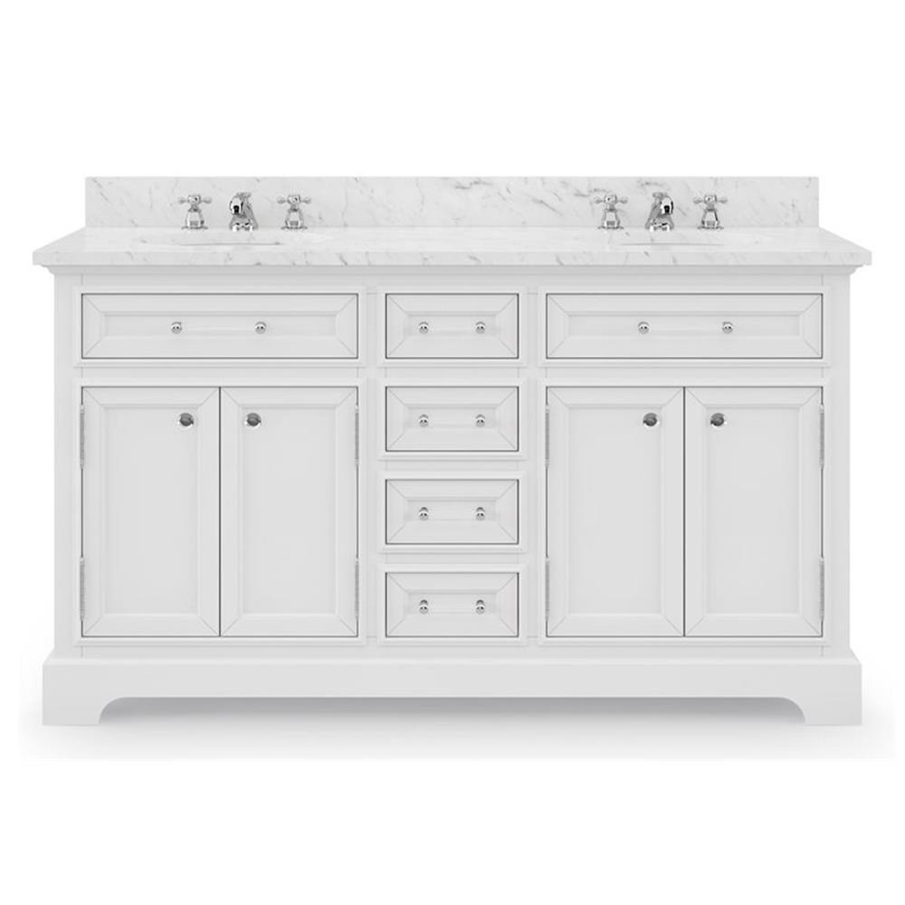 Water Creation Derby 60" Wood Double Bathroom Vanity in Pure White & Chrome