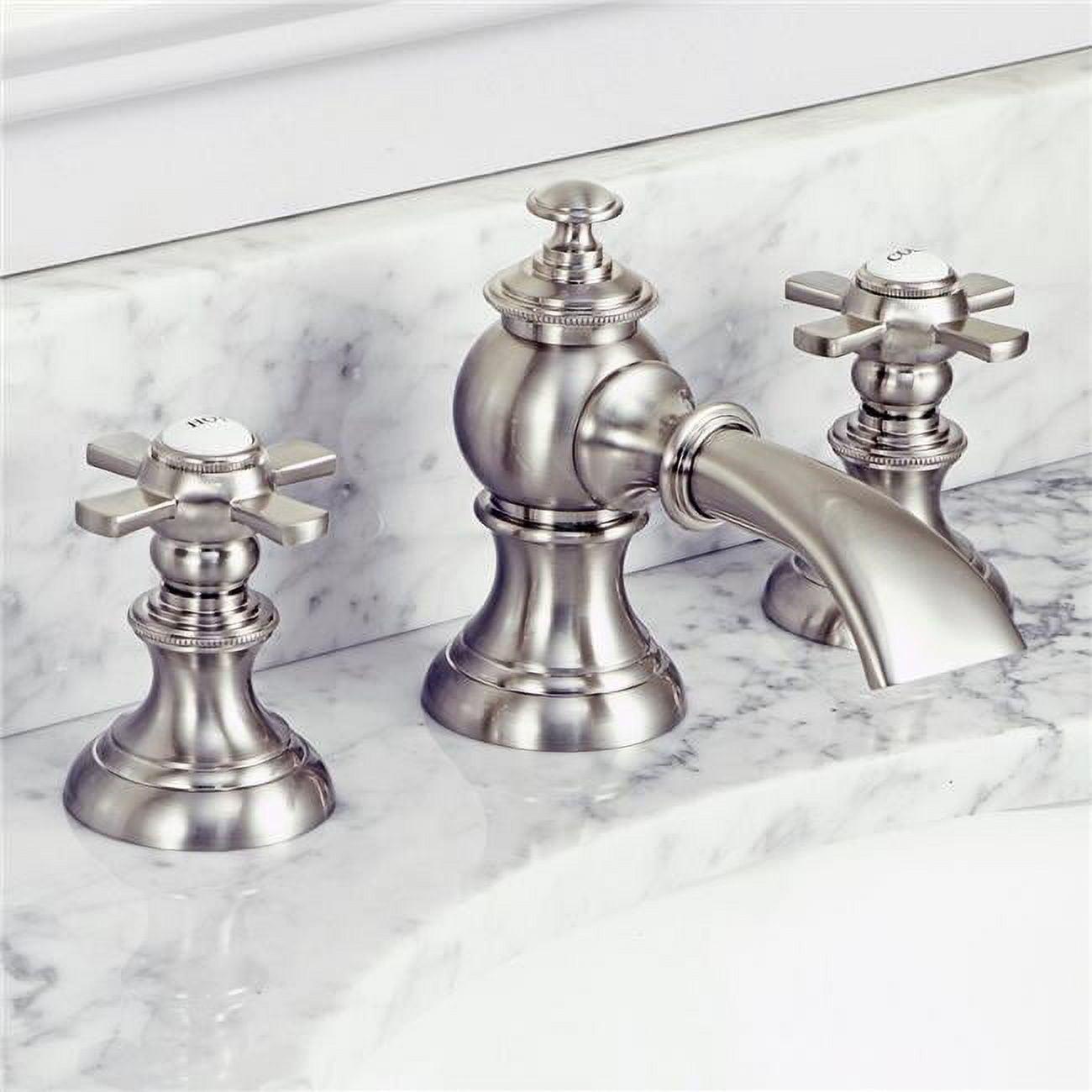 Brushed Nickel Widespread Bathroom Faucet with Cross Handles