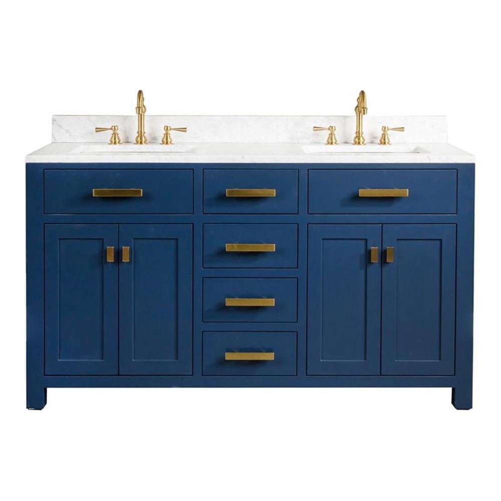 Monarch Blue Double Sink Bathroom Vanity with Carrara Marble Top