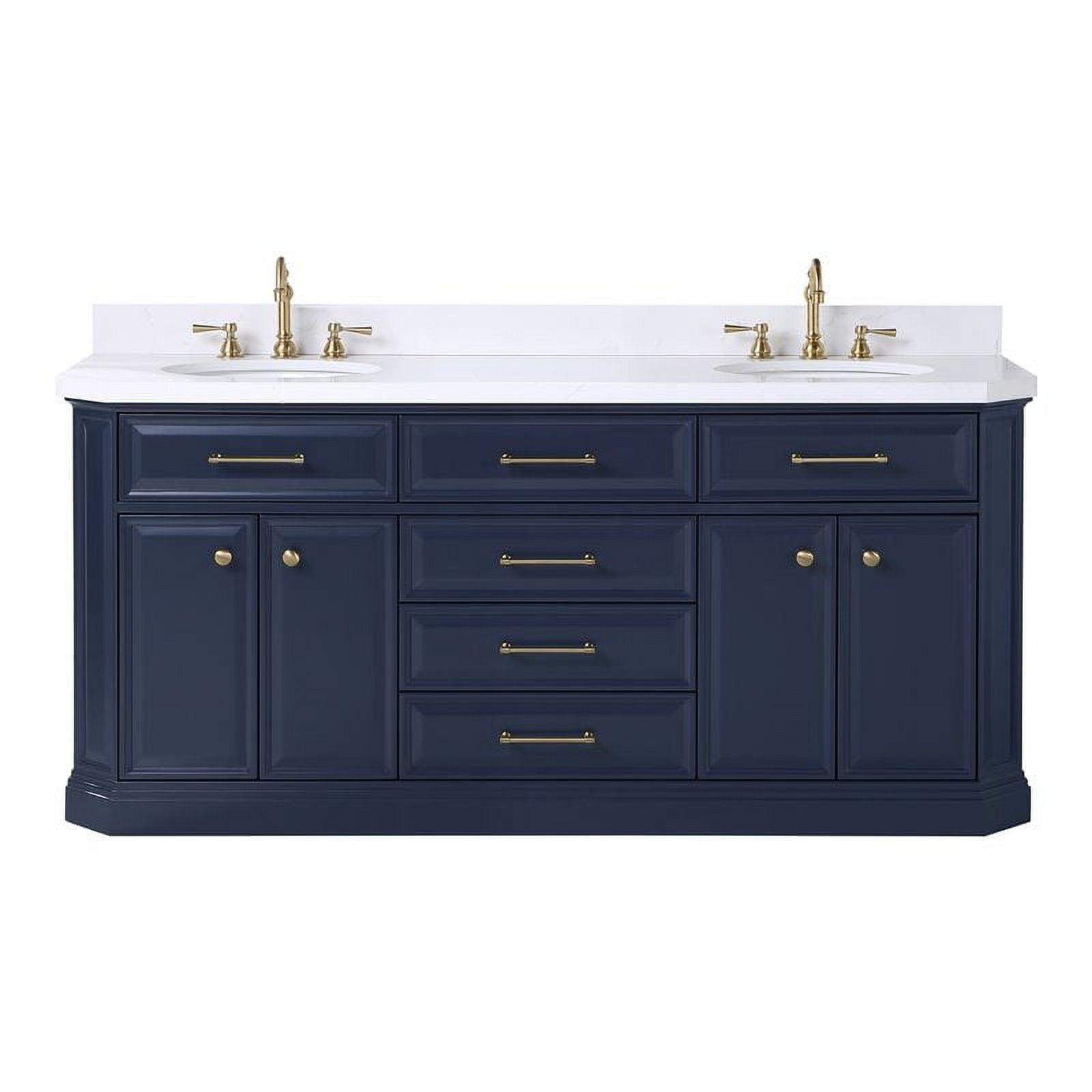 Monarch Blue and Gold 72" Double Bathroom Vanity with Quartz Top