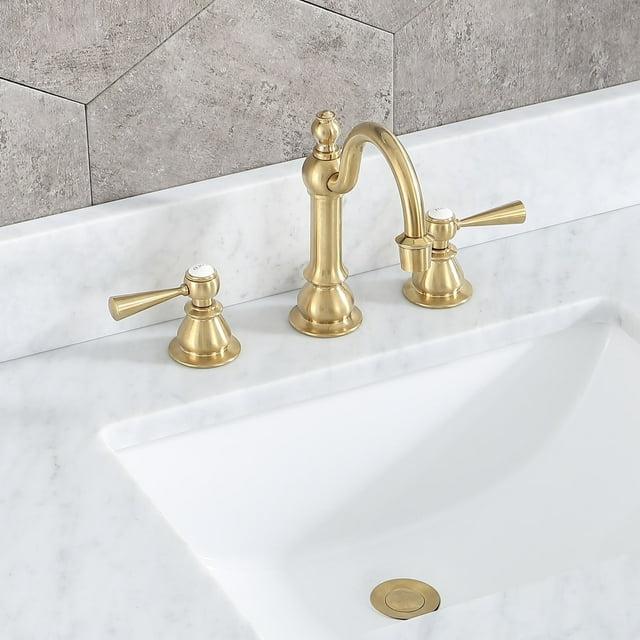 Water Creation  Satin Brass High Arc Torch Lever Handle True Brass Lavatory Faucet