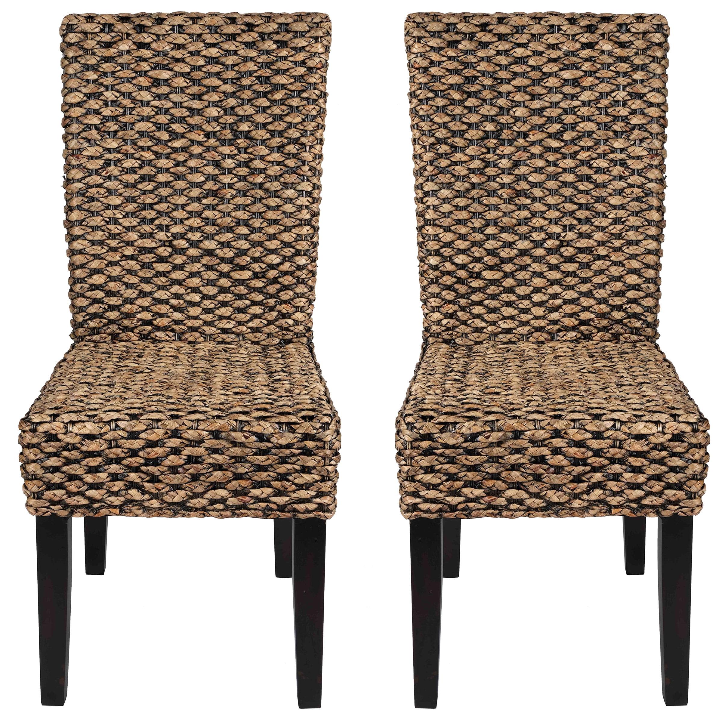 Parsons Black Cane Side Chair with Wood Accents - Set of 2