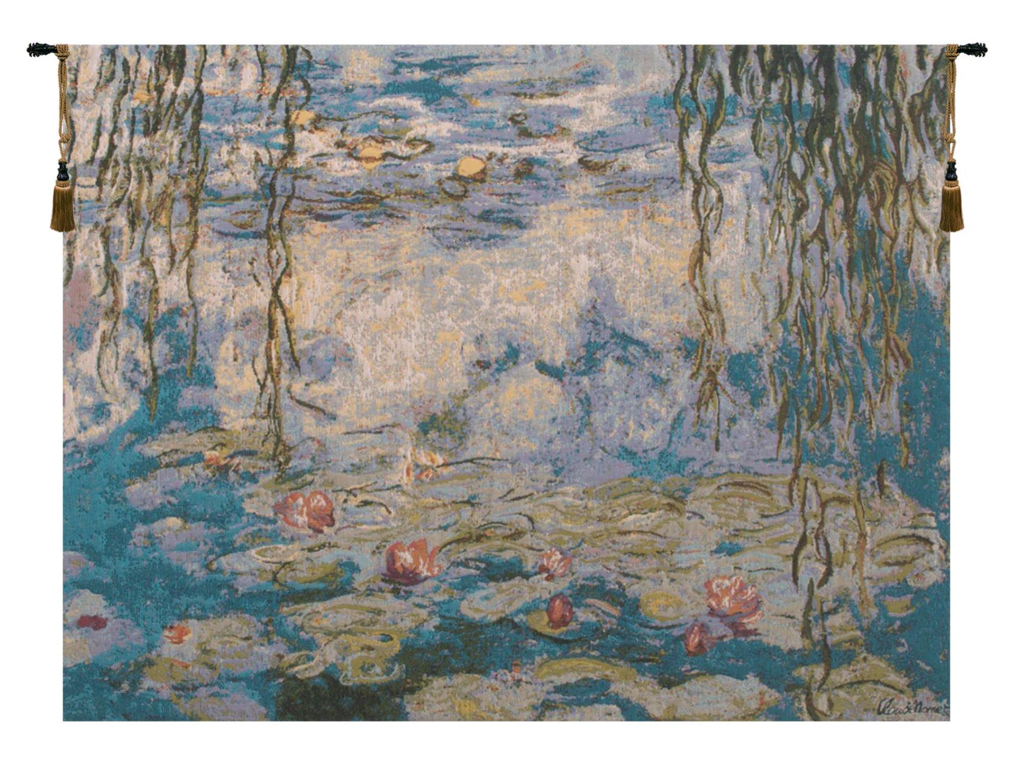 Water Lilies Blue Cotton Traditional Wall Tapestry