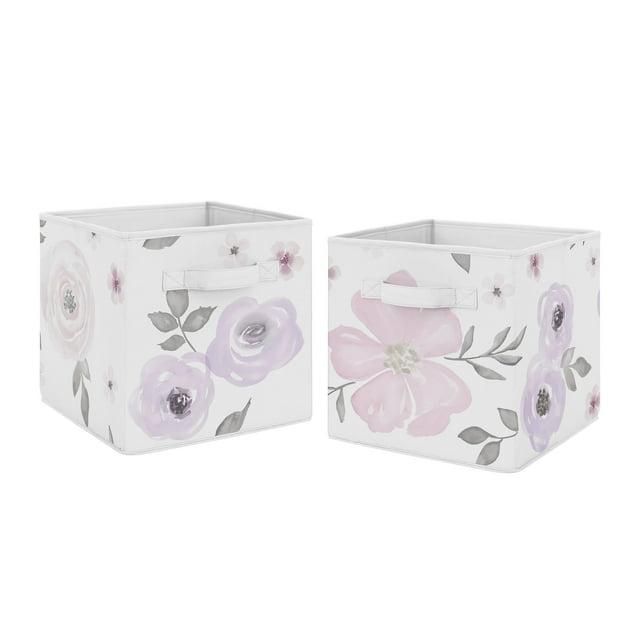Sweet Jojo Designs Watercolor Floral Fabric Storage Bin (Set of 2)