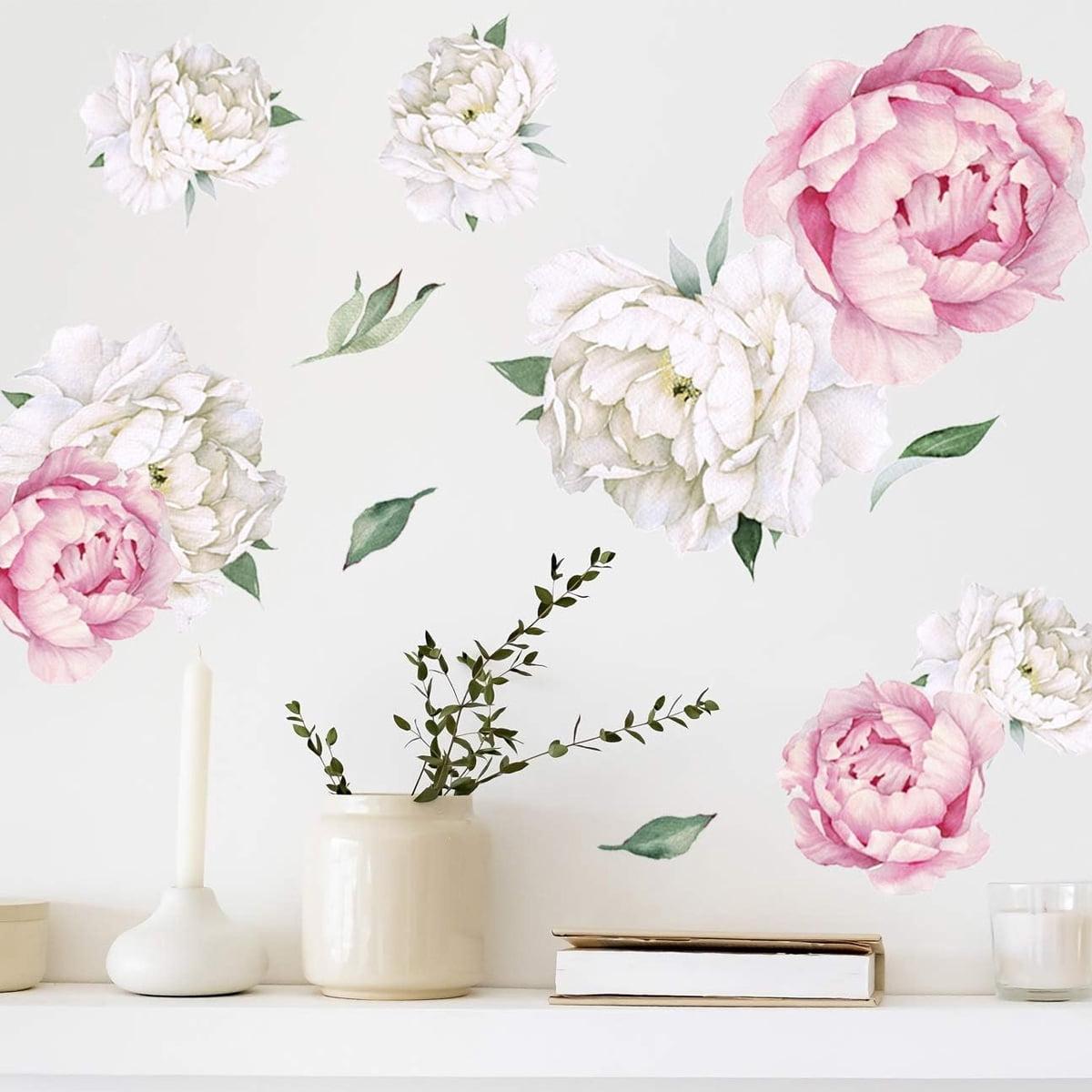 mveomtd Decals Watercolor) Flowers And Peony Peony ( Watercolor White Decor Wall Wall Sticker Wall decals Wall art stickers Peel and stick decals