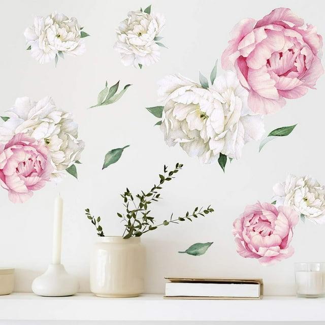 mveomtd Decals Watercolor) Flowers And Peony Peony ( Watercolor White Decor Wall Wall Sticker Wall decals Wall art stickers Peel and stick decals