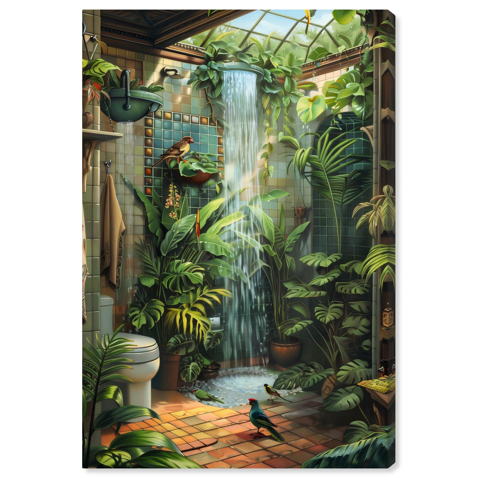 Art Remedy Waterfall Bathroom Canvas Jungle Bathroom Art by Art Remedy