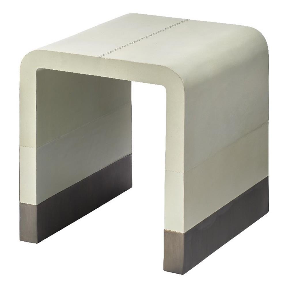 Dove Gray Leather and Metal Waterfall Side Table