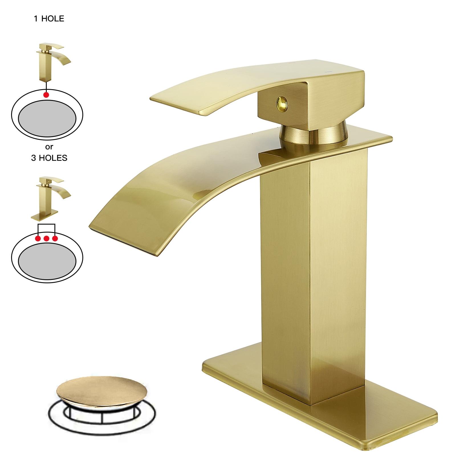 Brushed Gold Single Handle Low-Arc Bathroom Faucet with Drain