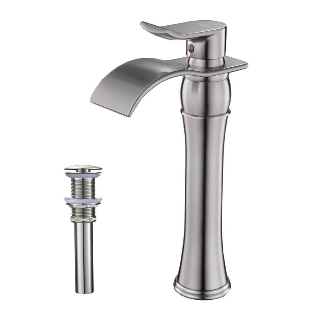 BWE Waterfall Single Hole Single-Handle Vessel Bathroom Faucet With Pop-up Drain Assembly