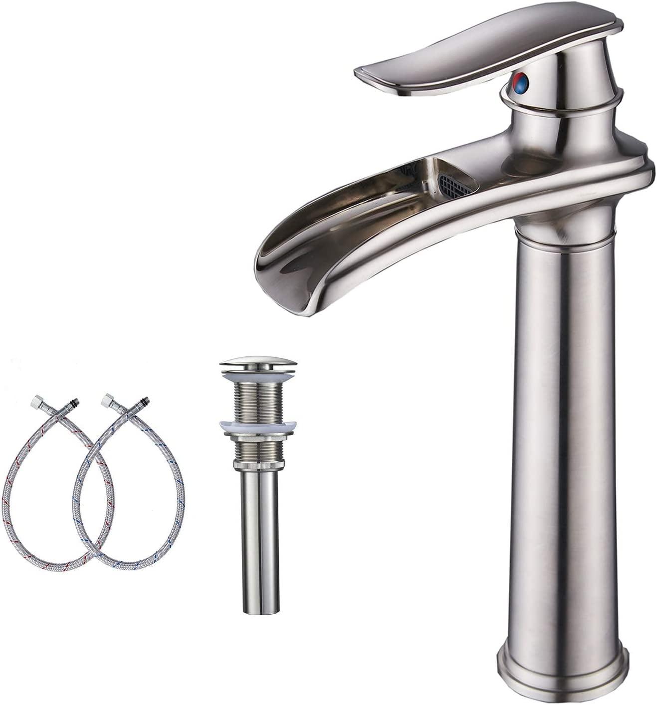 BWE Waterfall Single Hole Single Handle Bathroom Vessel Sink Faucet With Drain Assembly