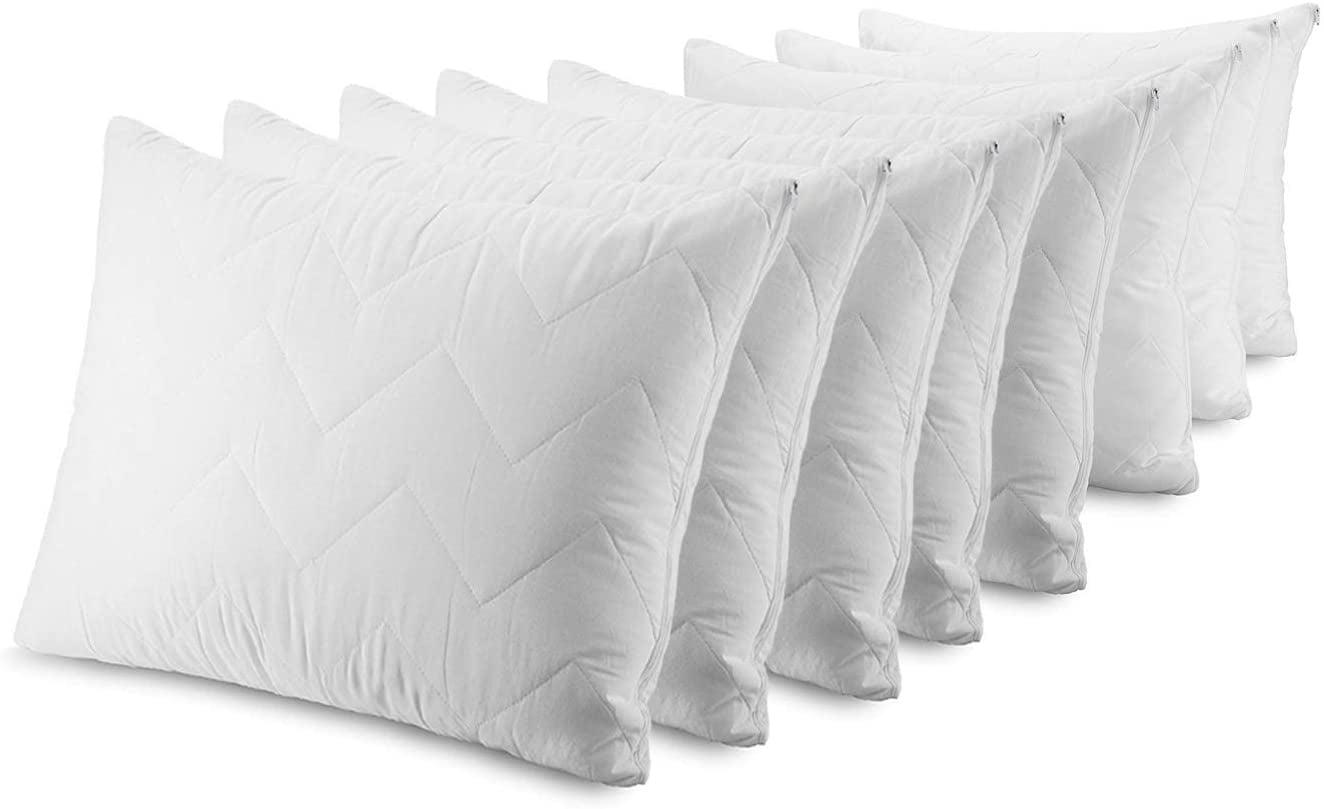 Quilted Cotton-Blend Standard/Queen Pillow Protector, Hypoallergenic, Set of 8 - White