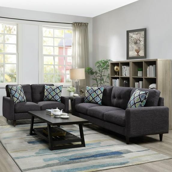 Coaster Watsonville 2-piece Track Arm Fabric Upholstered Sofa Set in Gray