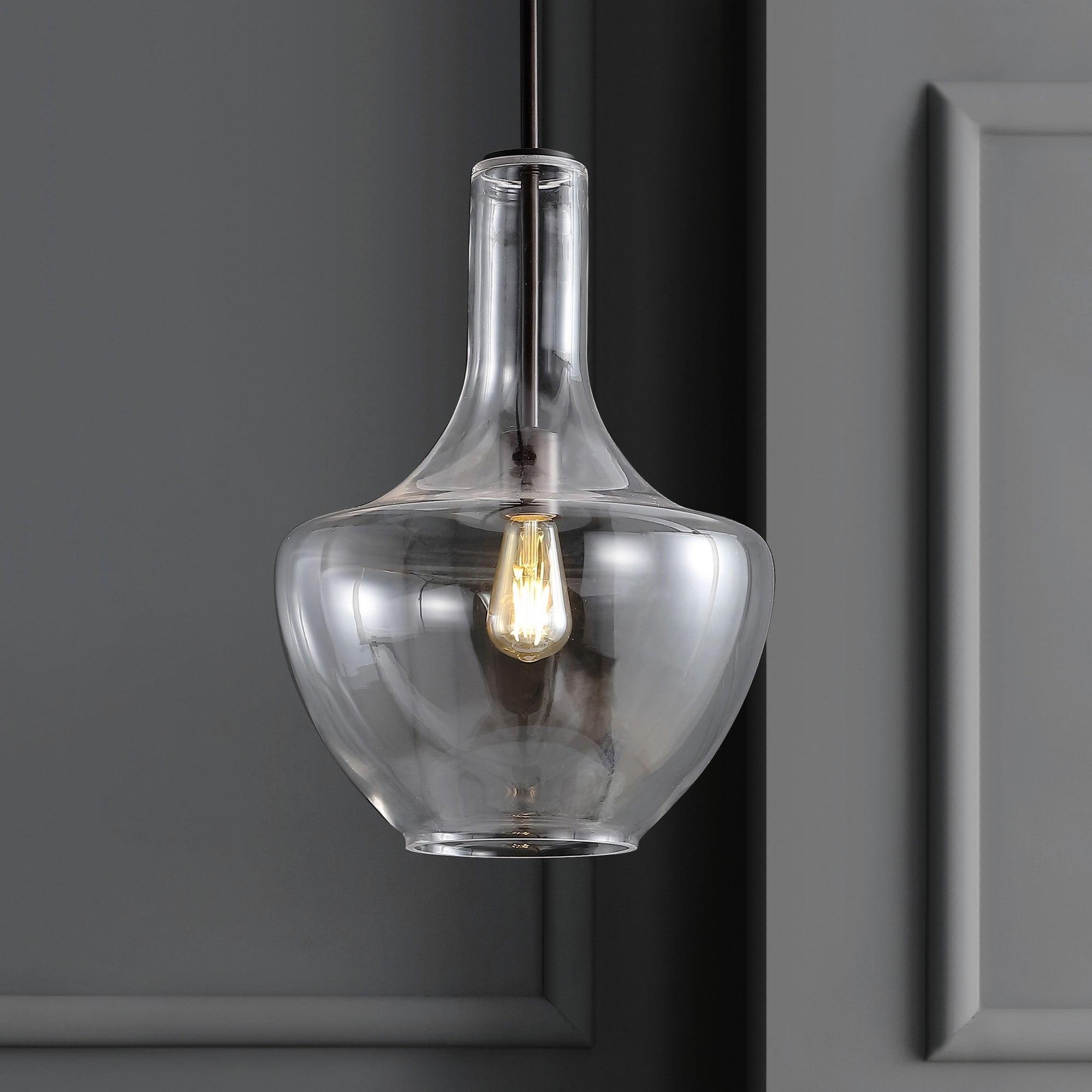 Watts 13.25" 1-Light Mid-Century Modern Iron/Glass LED Pendant, Oil Rubbed Bronze/Clear