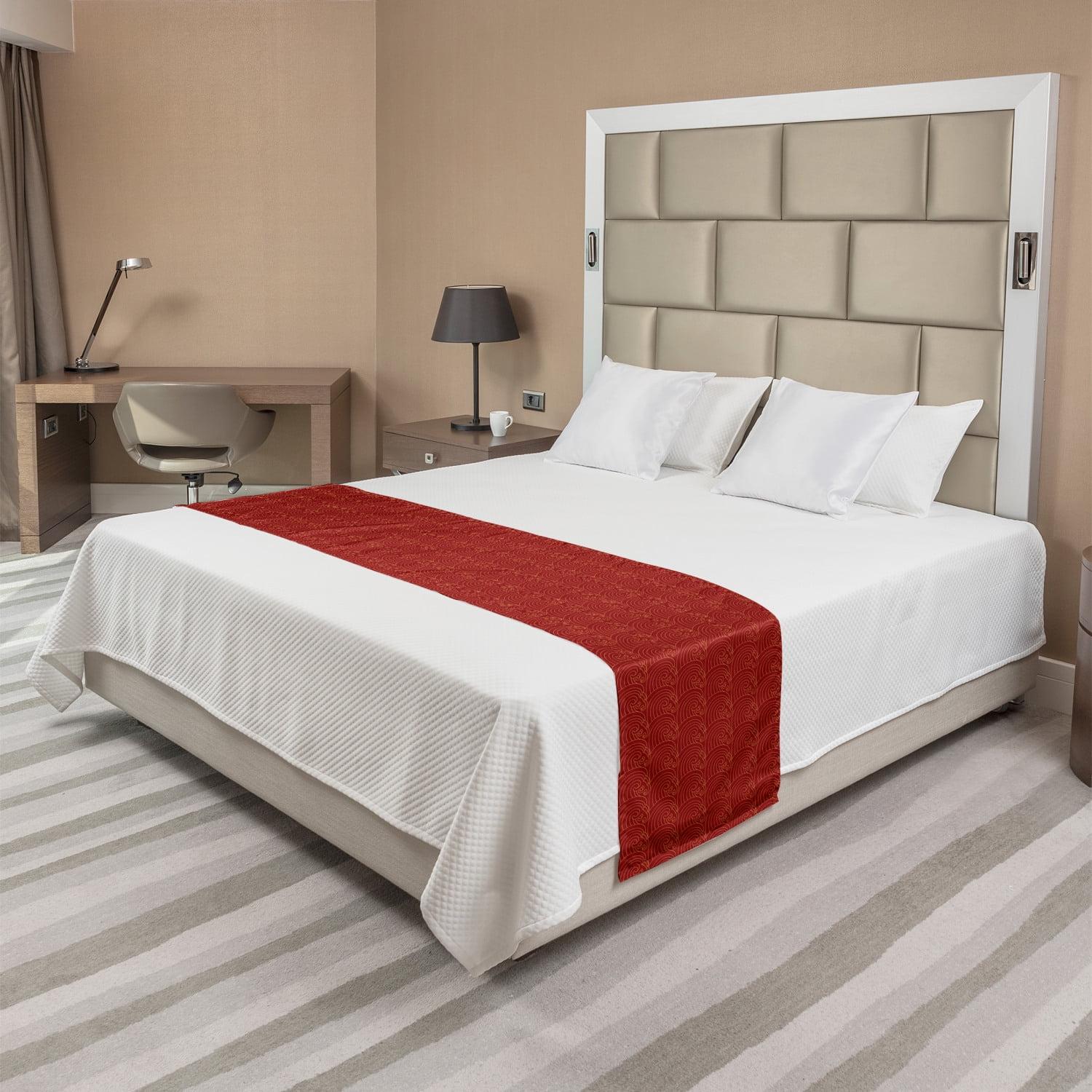 Queen Pale Vermilion Polyester Satin Bed Runner