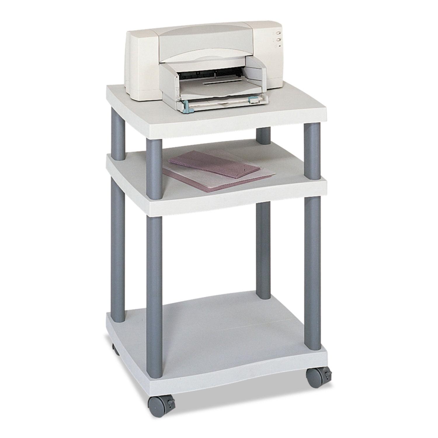 Gray and White Plastic 3-Shelf Printer Stand with Locking Wheels