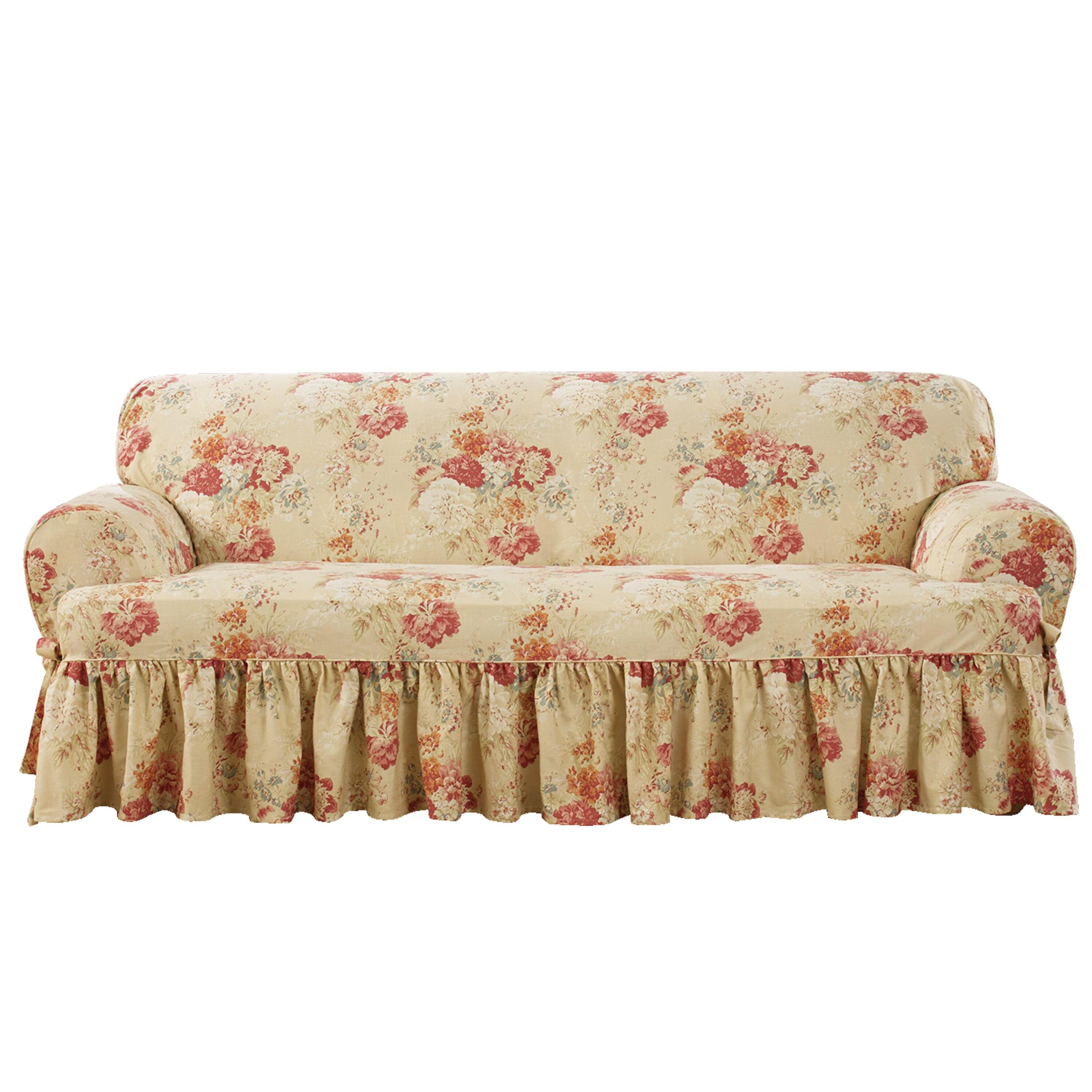 Blush Floral Cotton T-Cushion Sofa Slipcover