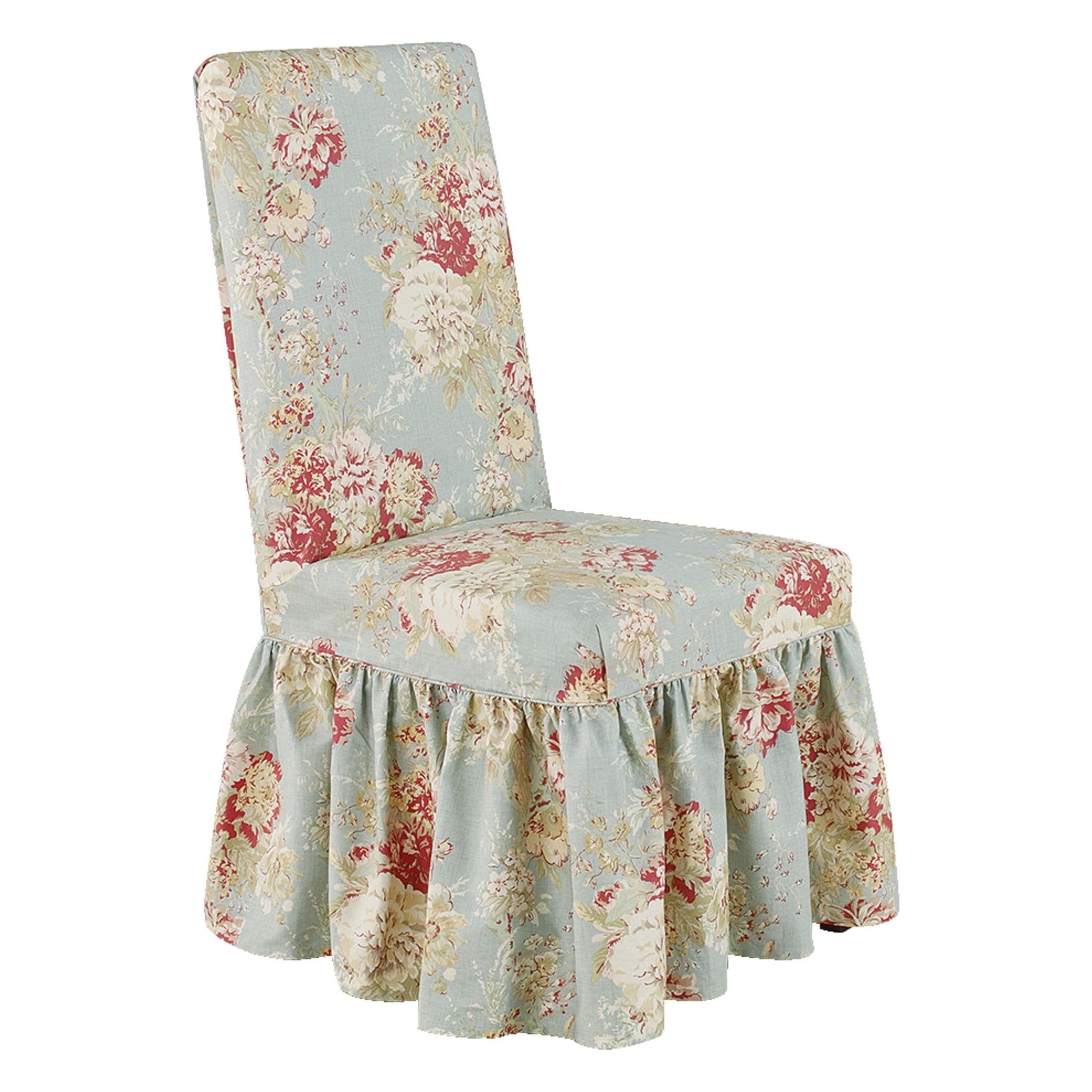 Blue Floral Cotton Parsons Dining Chair Slipcover