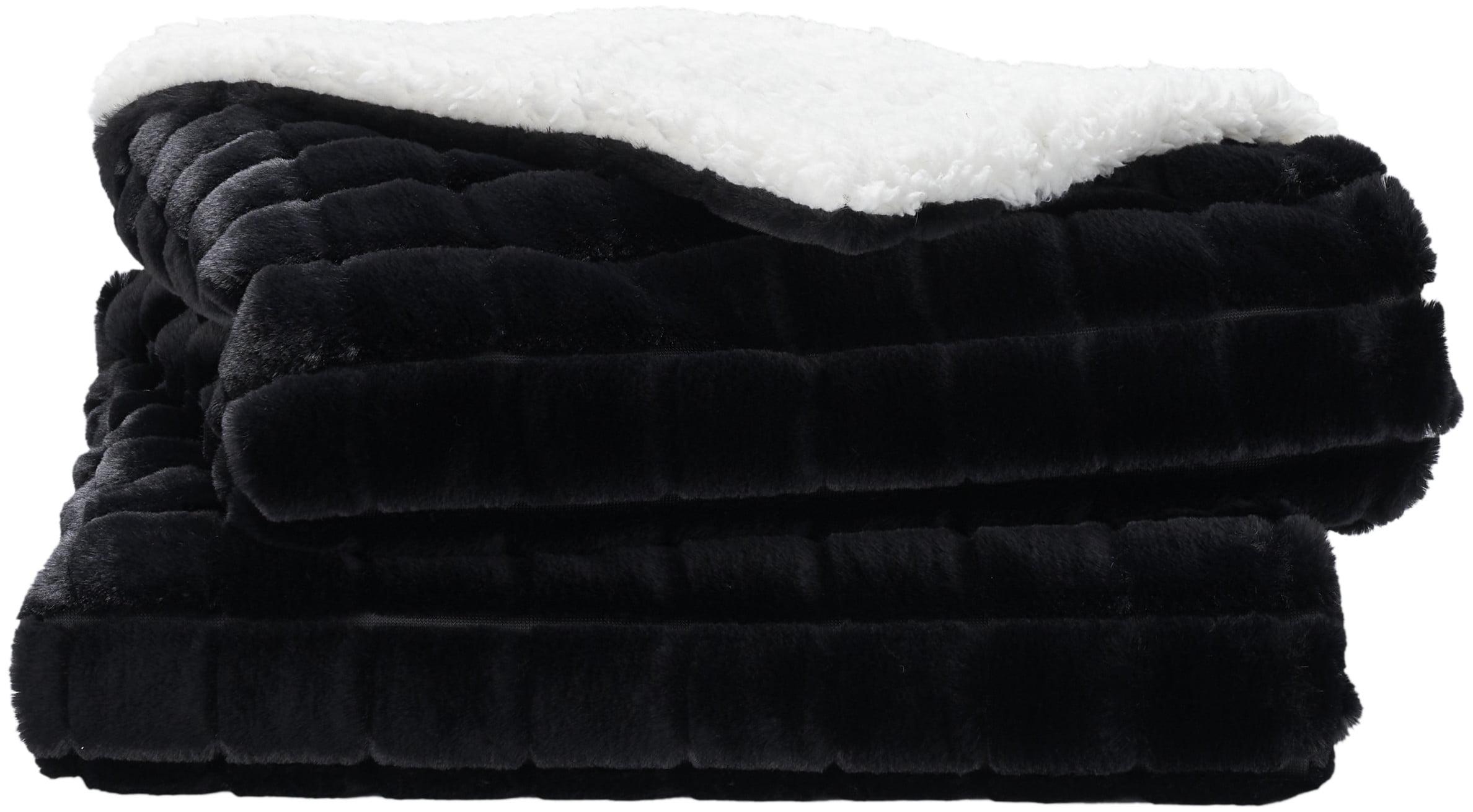 Waverly Black Faux Fur and Sherpa 50" x 60" Throw Blanket