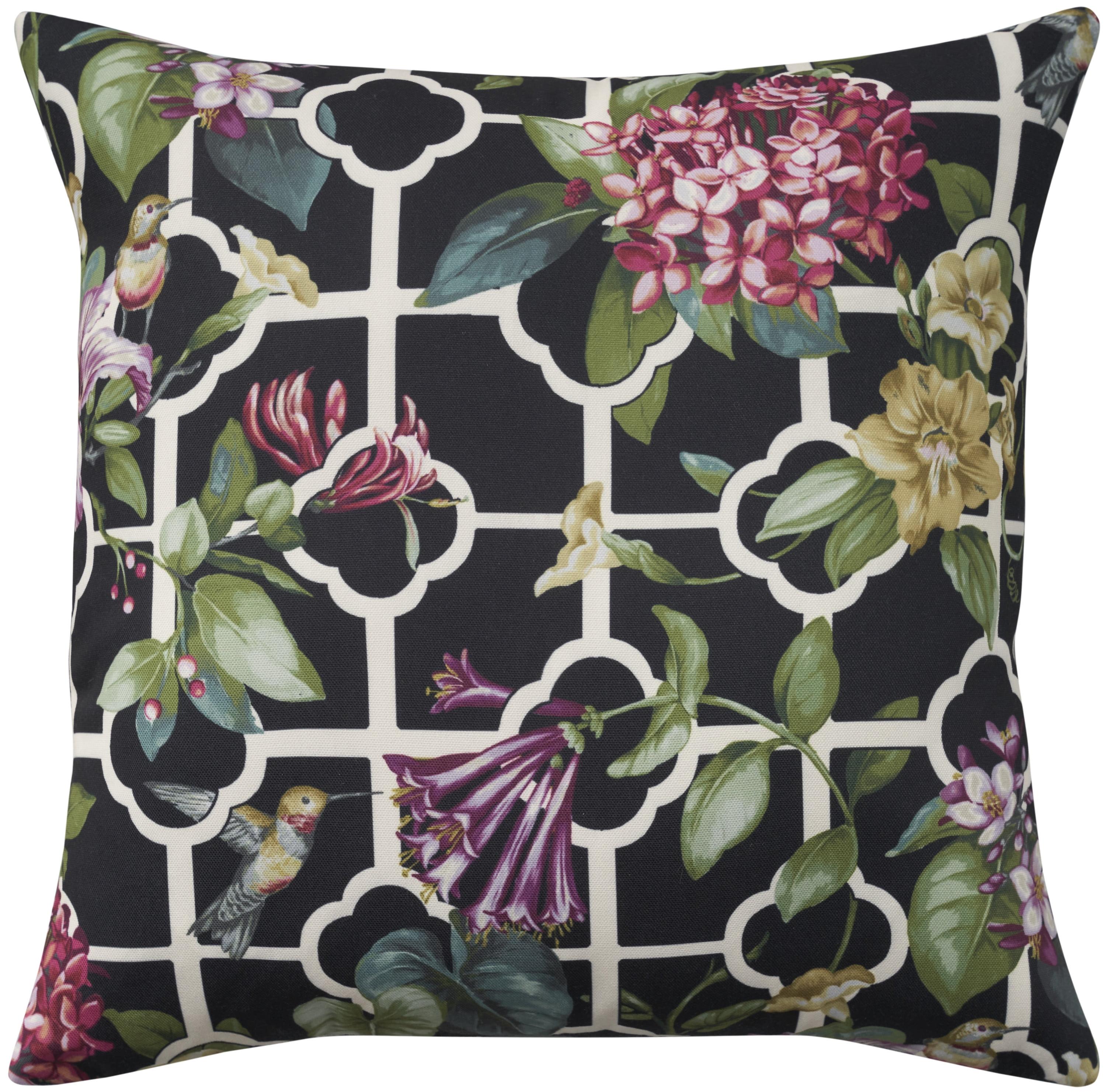 Waverly Treillage Black Floral 18" Square Throw Pillow