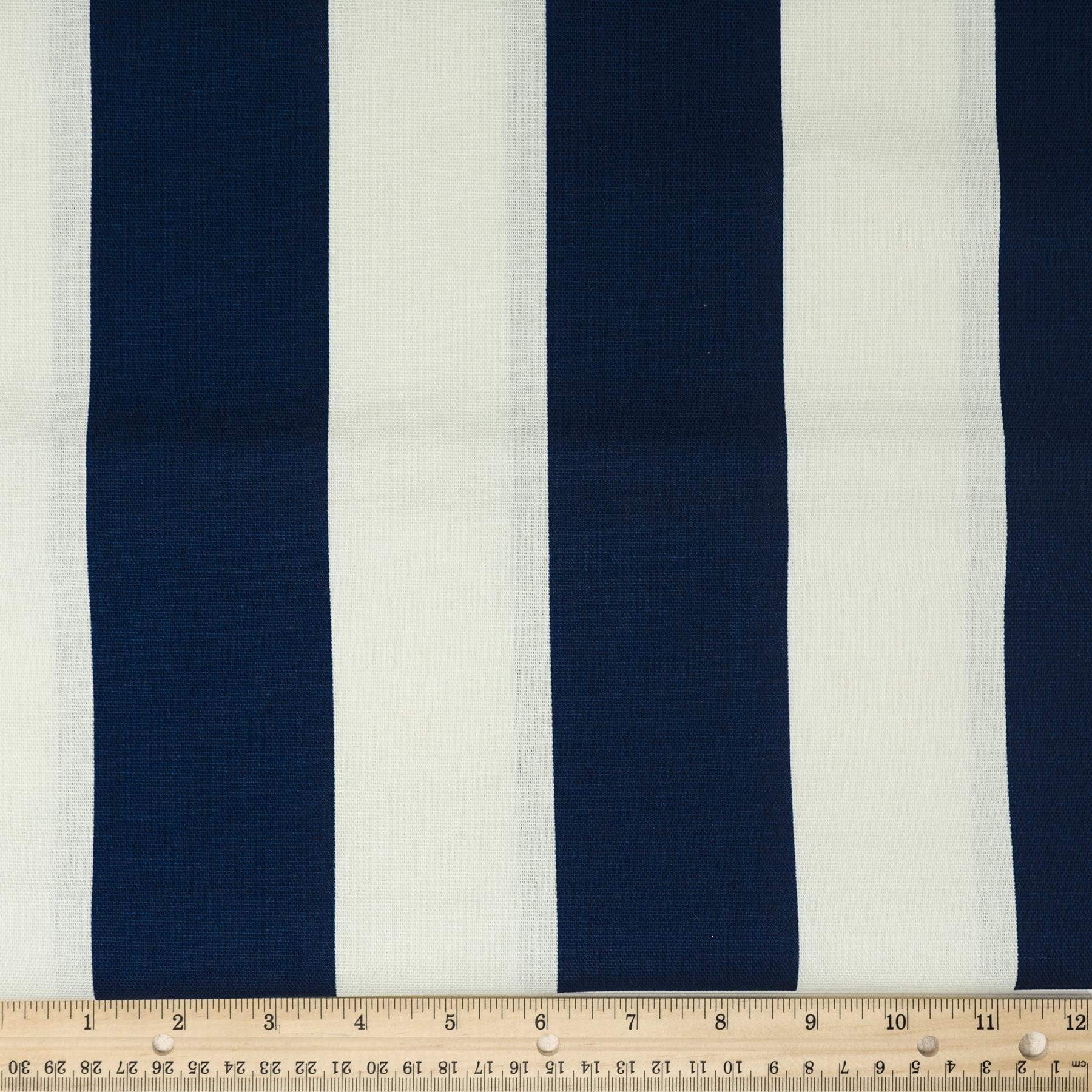 Navy and White Striped Cotton Canvas Fabric by the Yard