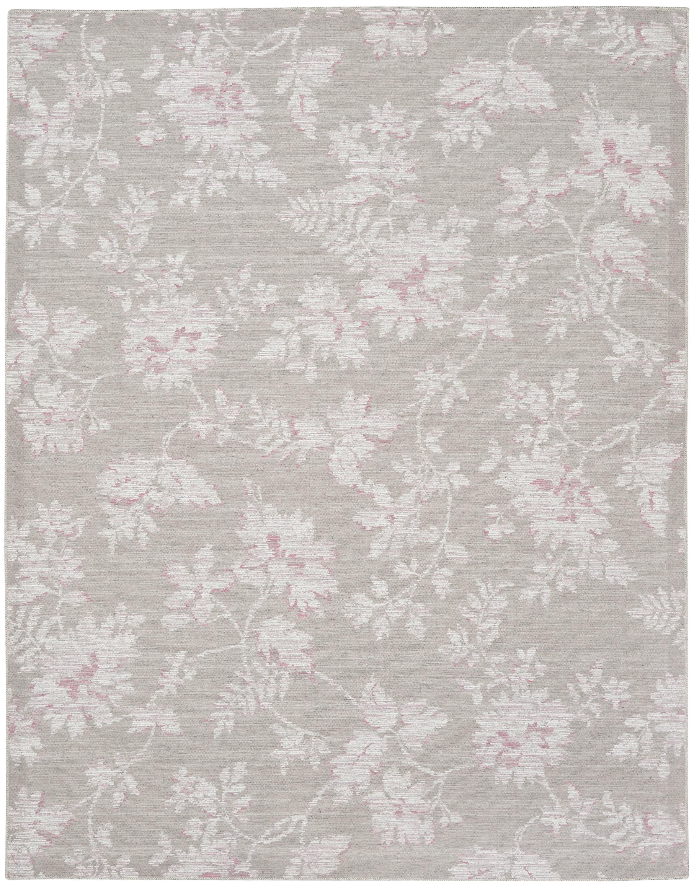 Natural Floral Chenille Rectangular Washable Area Rug