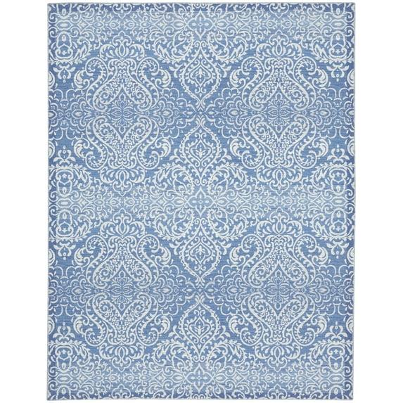 Waverly Washables Collection 7'10" x 9'10" Blue Damask Indoor Rug