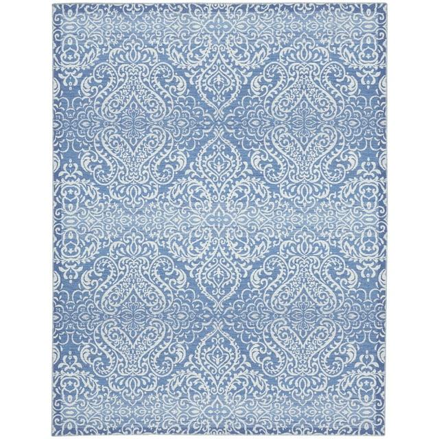 Waverly Washables Collection 7'10" x 9'10" Blue Damask Indoor Rug