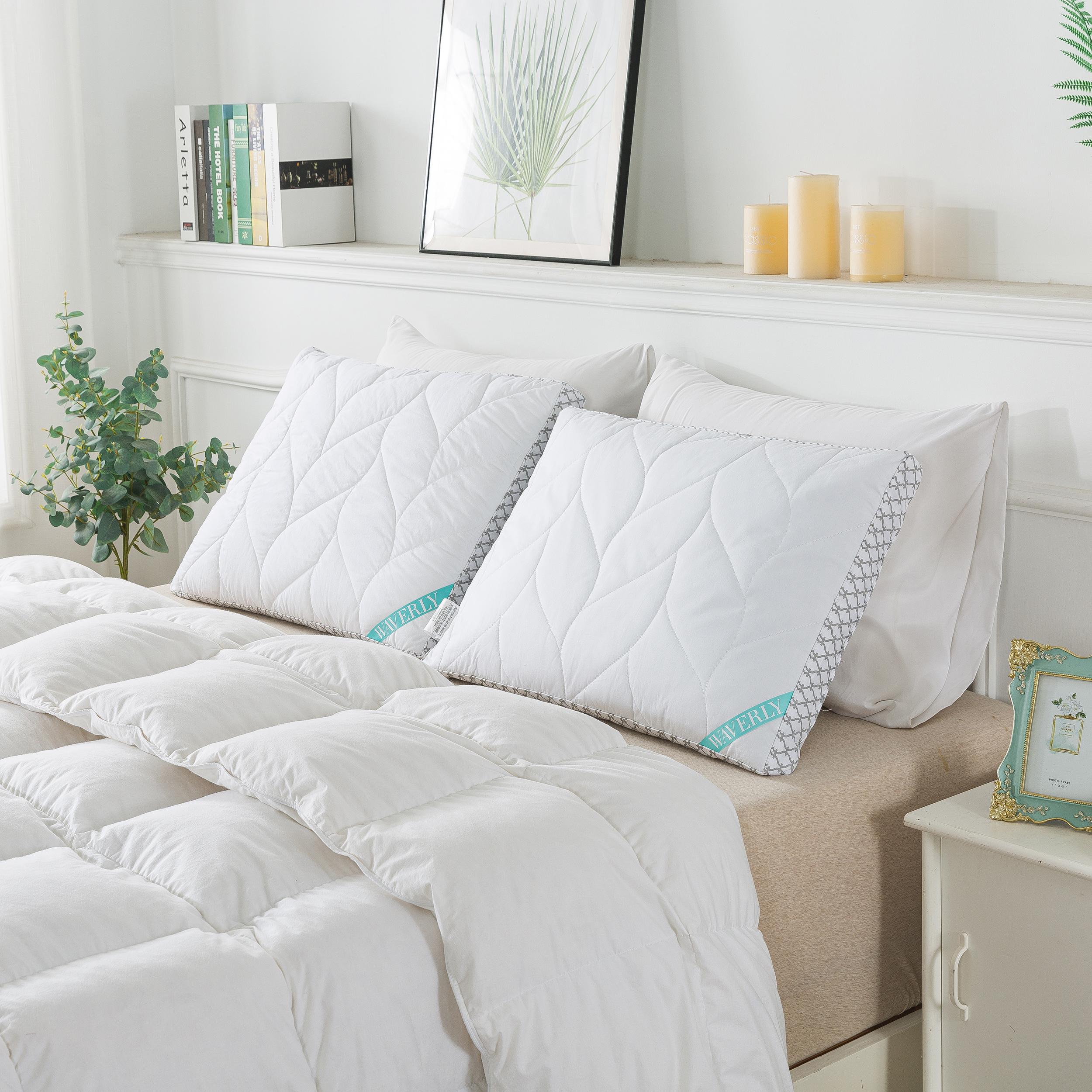 Waverly Quilted Feather Fill Queen Bed Pillow - White