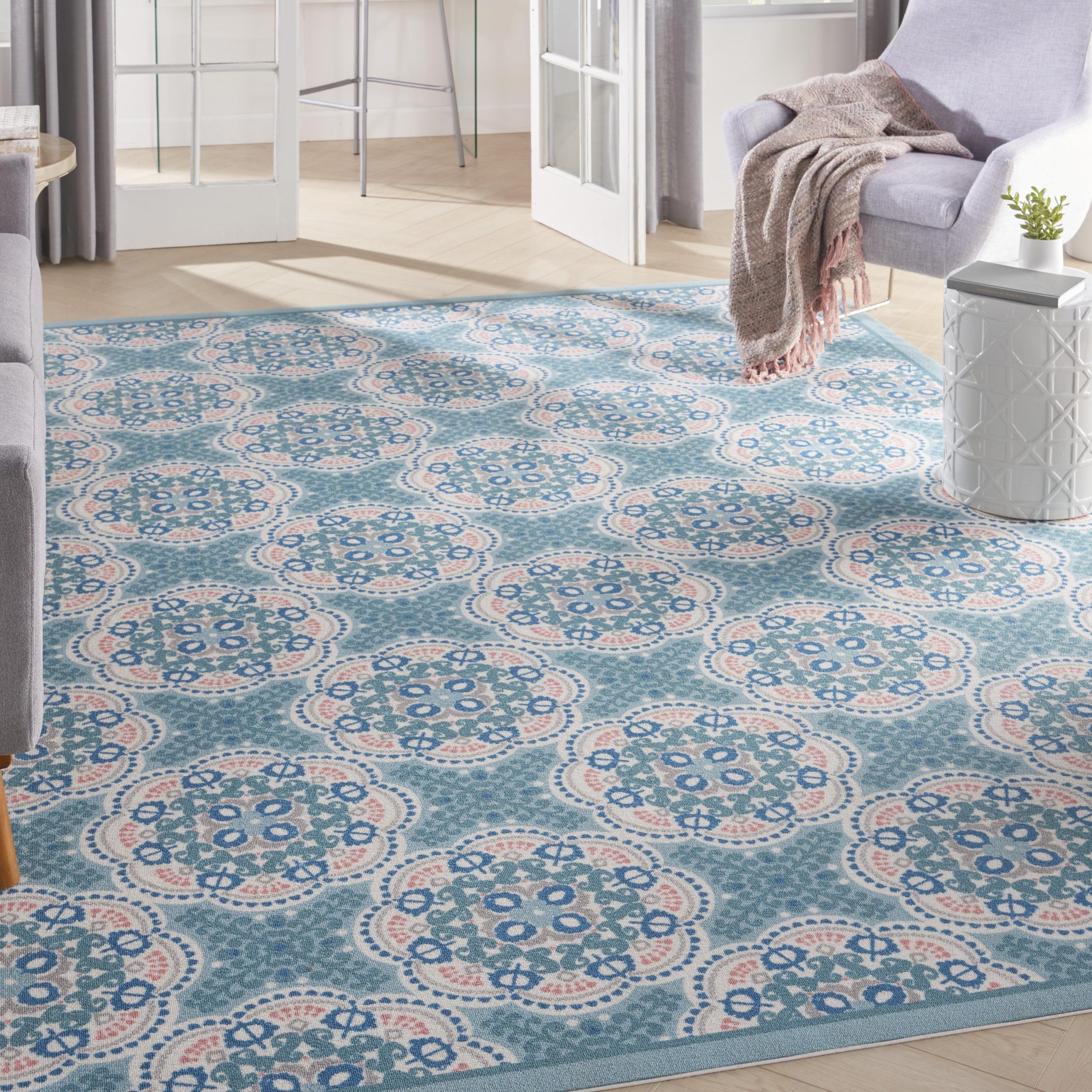 Waverly Sun N' Shade 120x156" Rectangle Polyester Area Rug in Off White/Blue