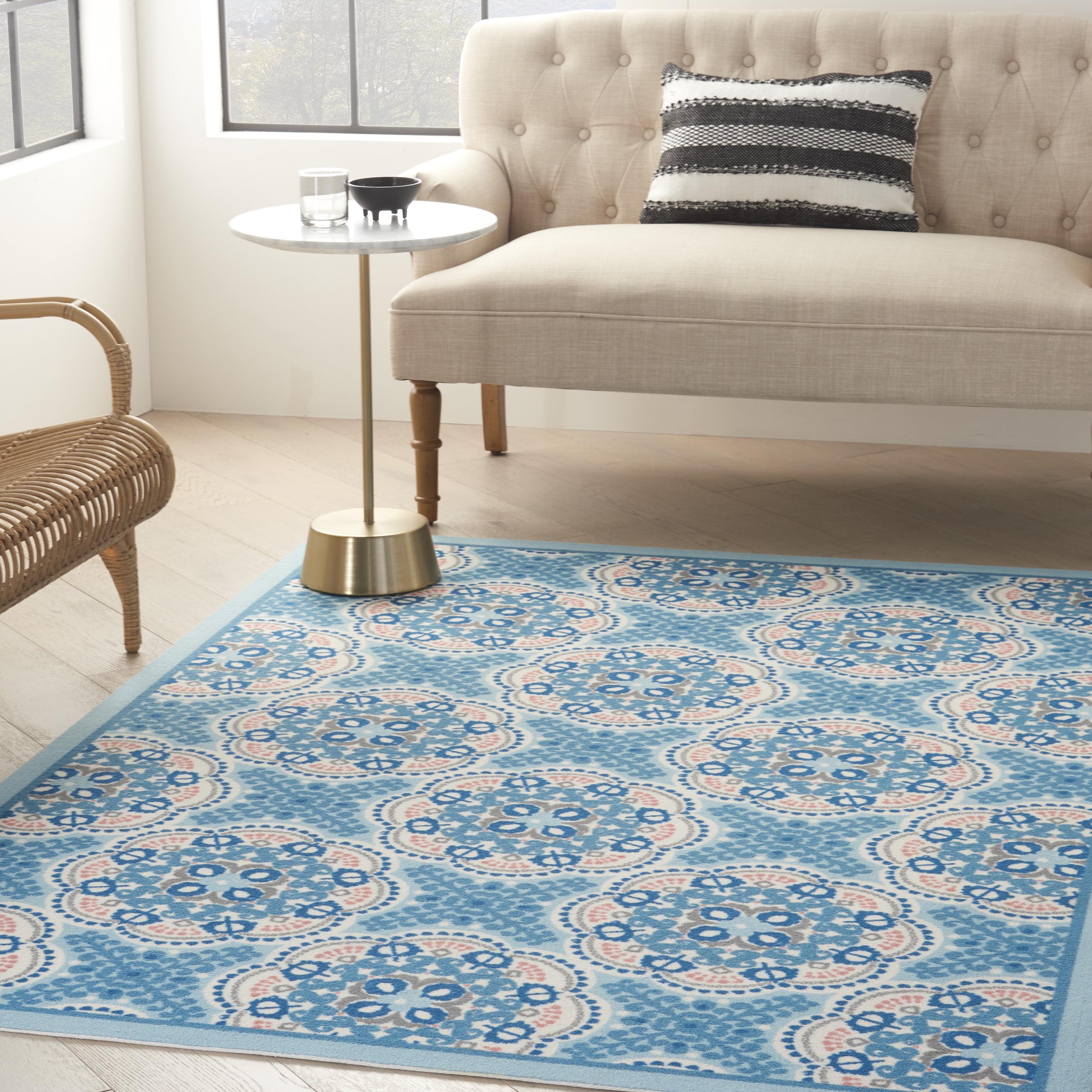 Floral Blue Outdoor Area Rug