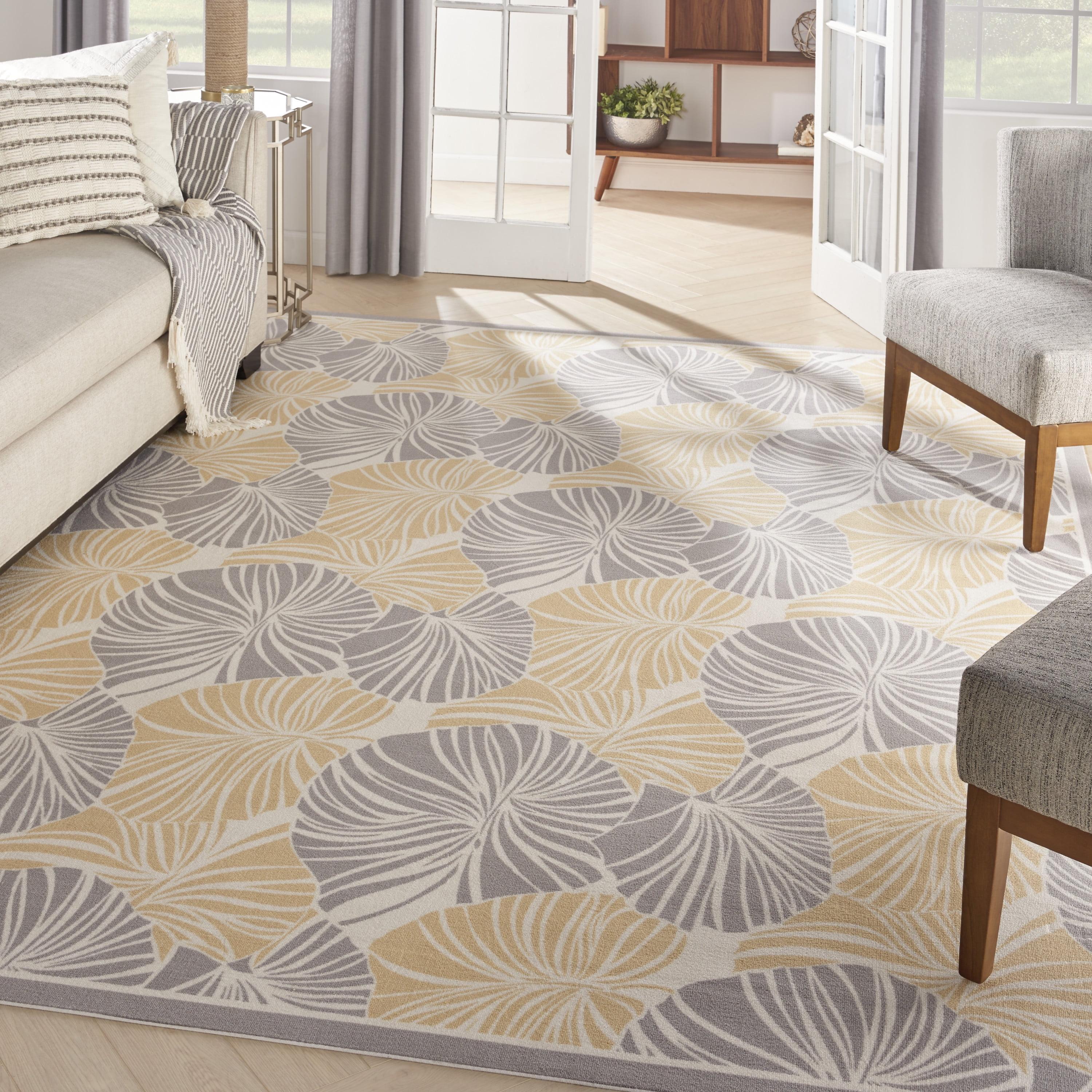 Sun N' Shade Tropical Gray and Ivory Rectangular Outdoor Rug