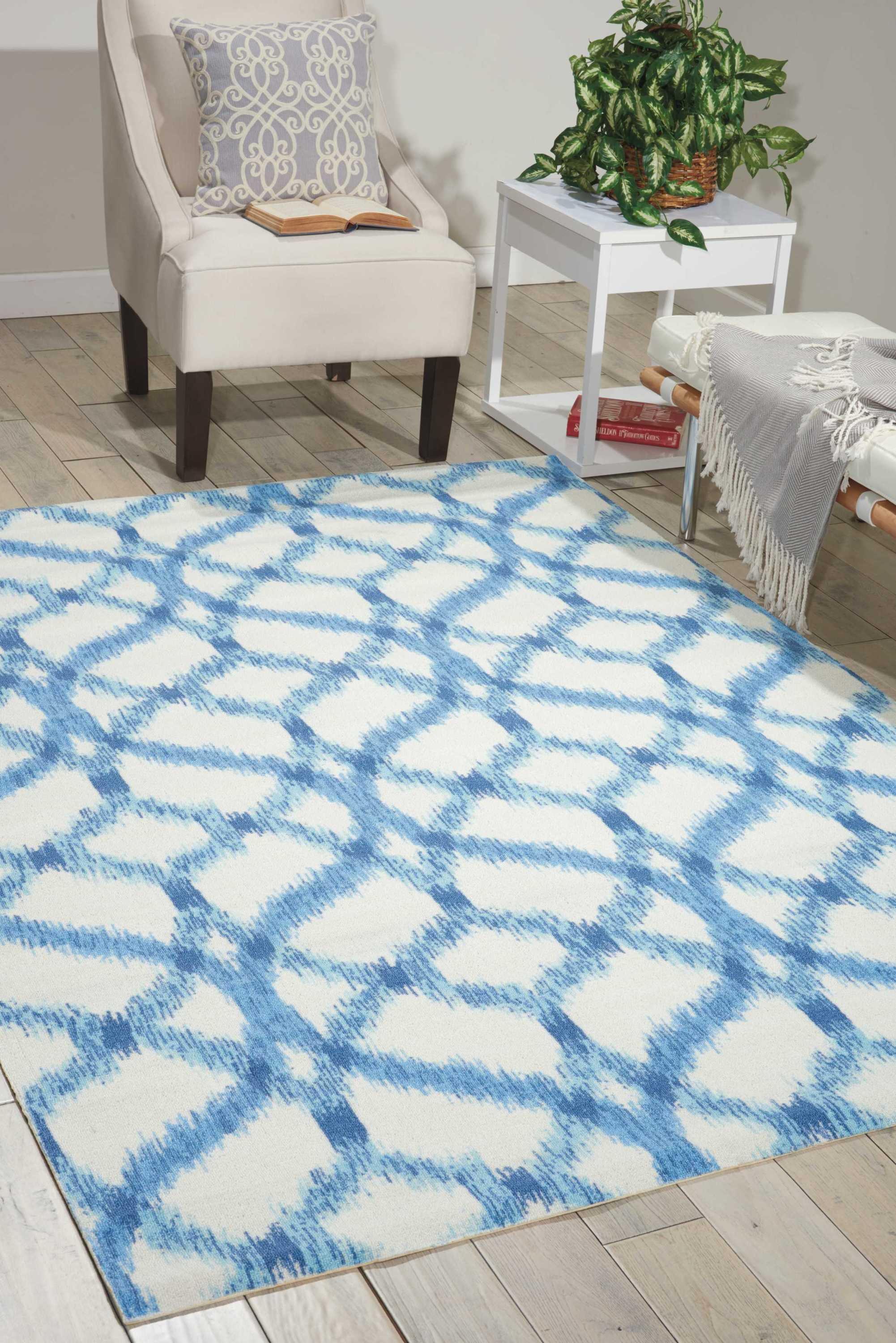 Aegean Blue and White Ikat Indoor/Outdoor Area Rug