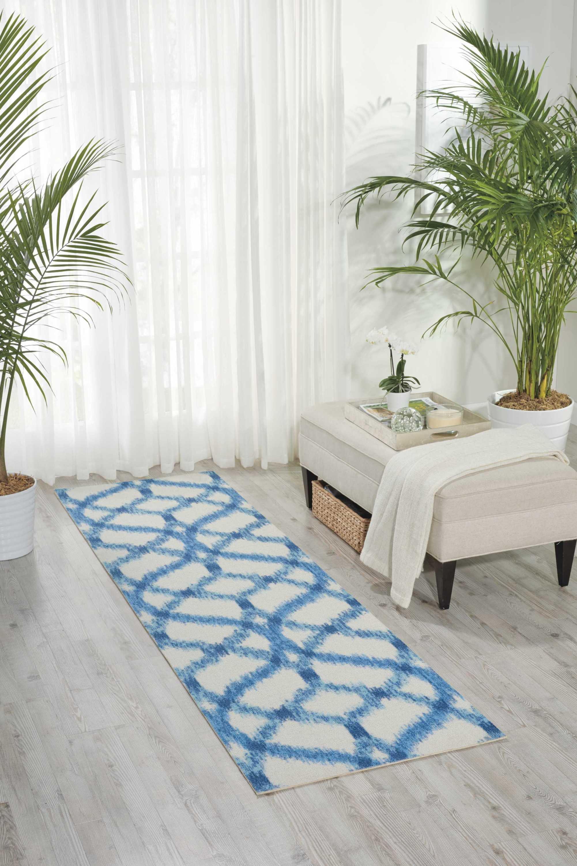 Aegean Blue and White Ikat Outdoor Runner Rug