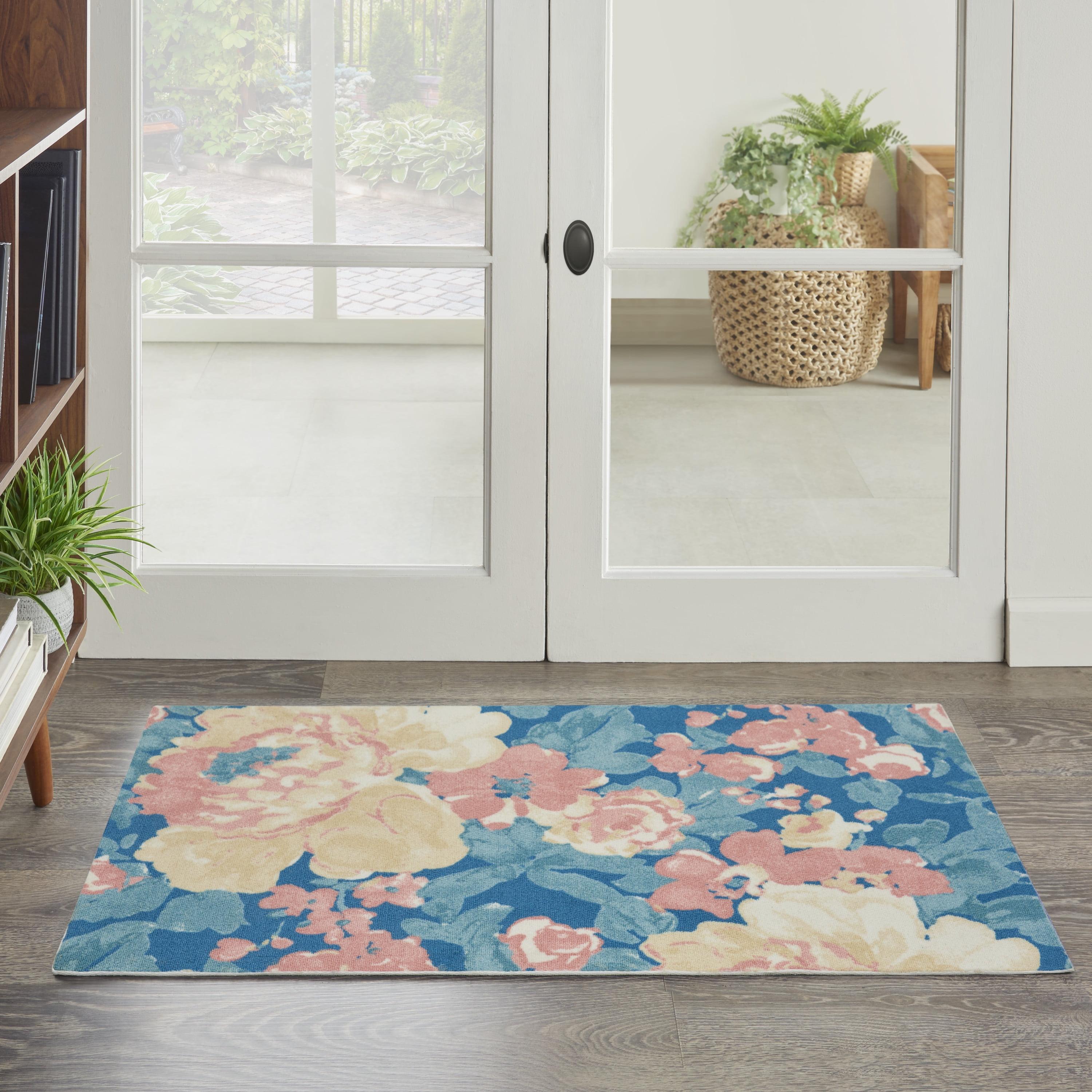 Floral Blue Outdoor Area Rug