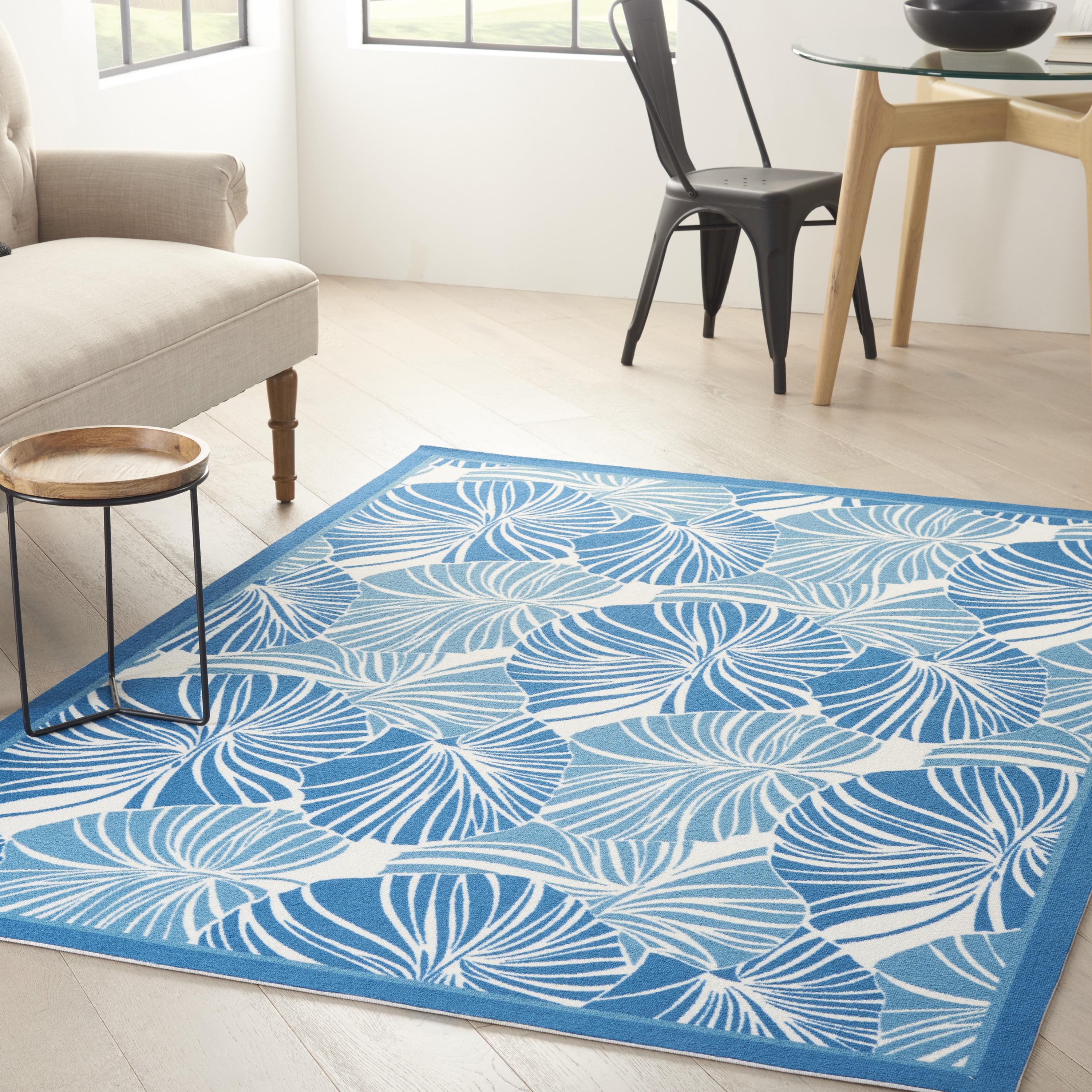 Tropical Blue Palm 4'x6' Easy-Care Synthetic Area Rug